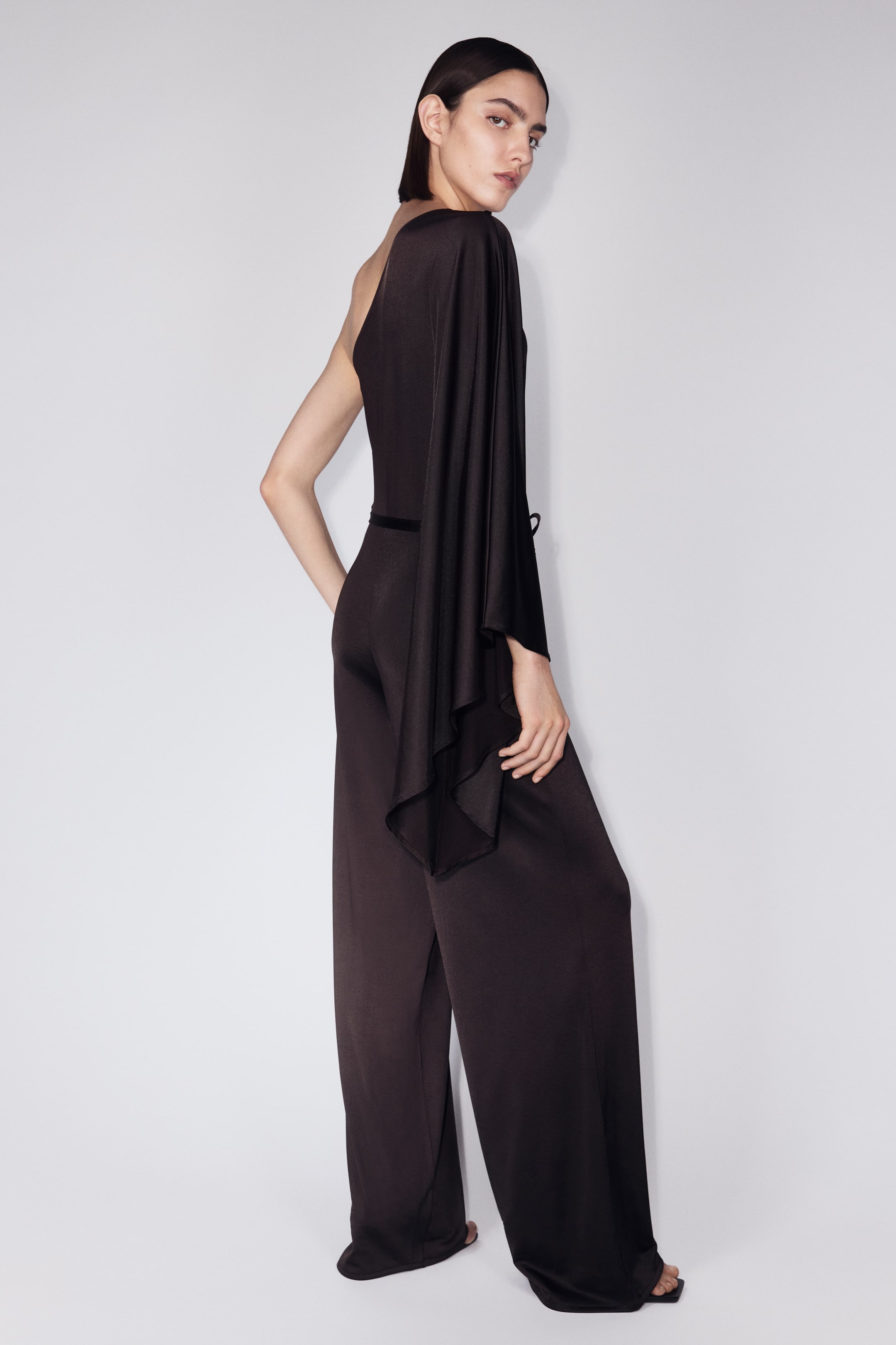 Tie-Belt One-Shoulder Jumpsuit