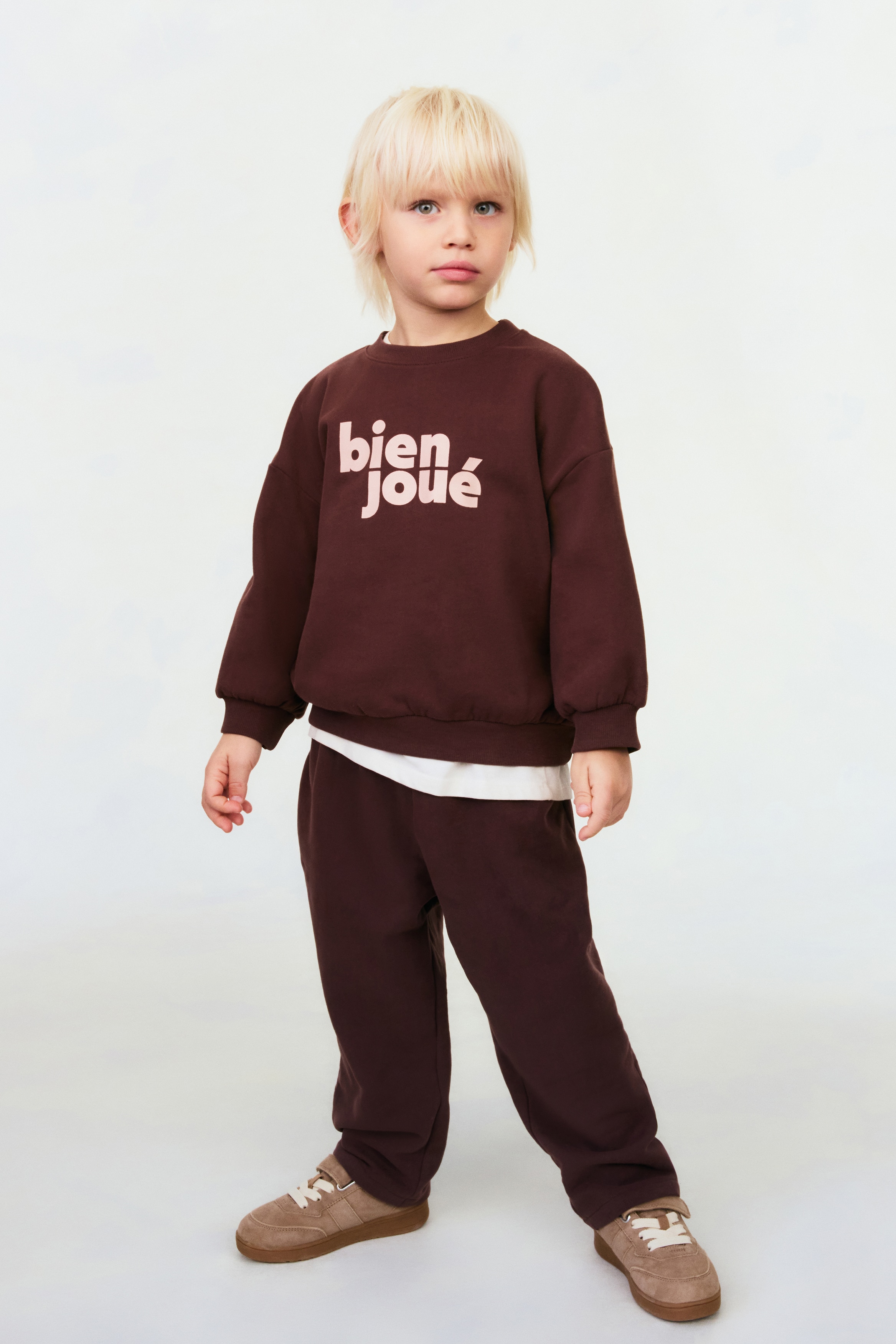 Βαμβακερό joggers σε ίσια γραμμή - Καφέ