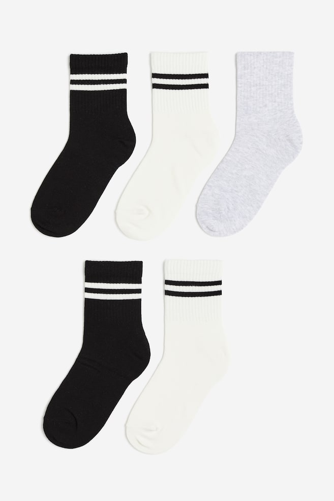 Lot de 5 paires de chaussettes - Crème/noir/gris clair chiné/Blanc/rayé - 1
