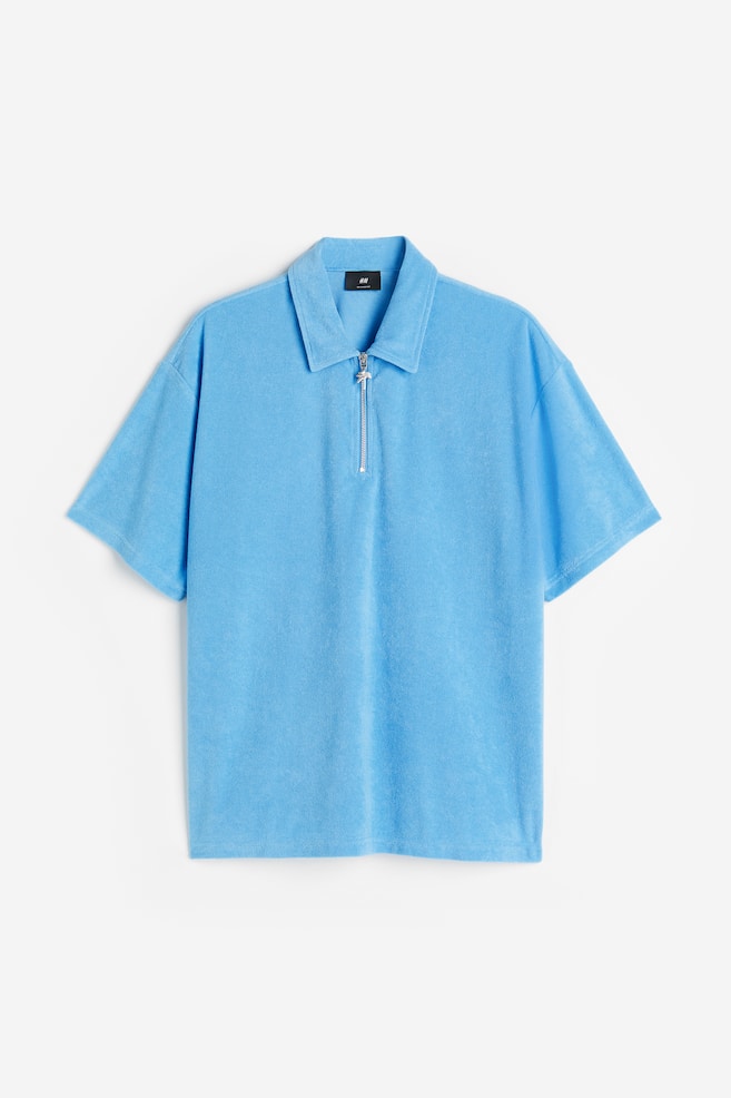 Relaxed Fit Terry polo shirt - Light blue/White - 2