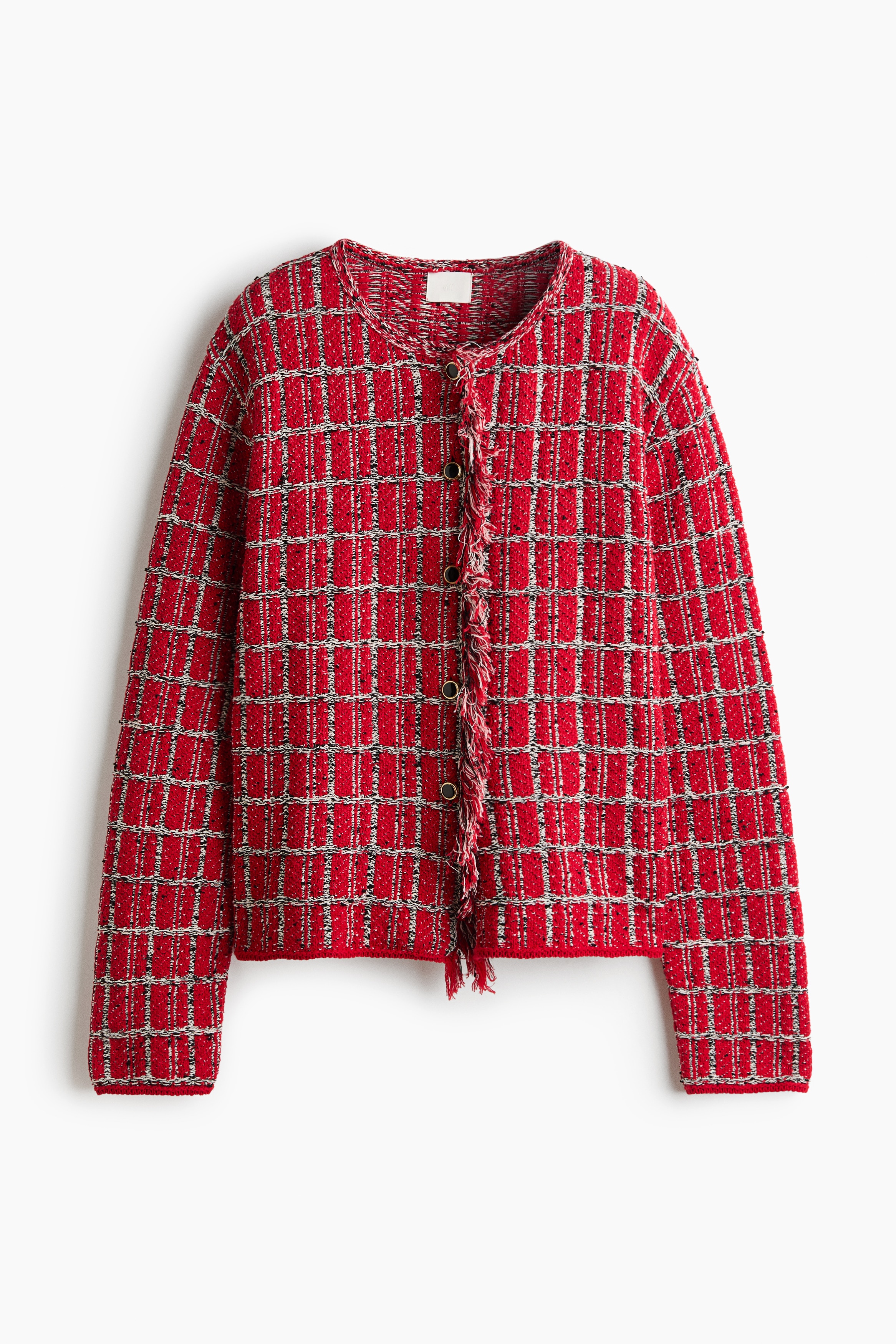 Jacquardgebreid vest met franjes - Rood/dessin