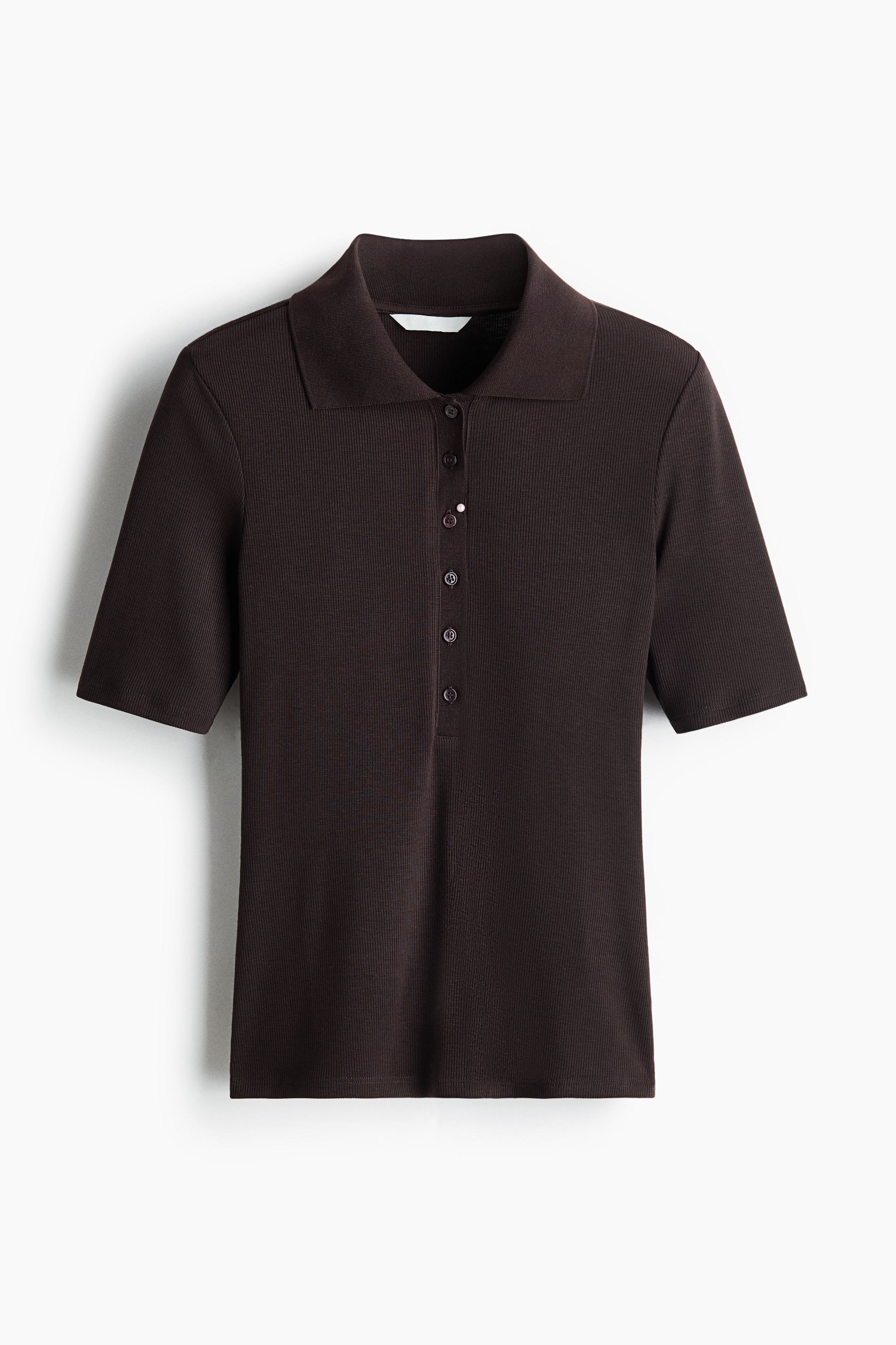 Fitted Rib-Knit Polo Shirt - Dark brown/Cream