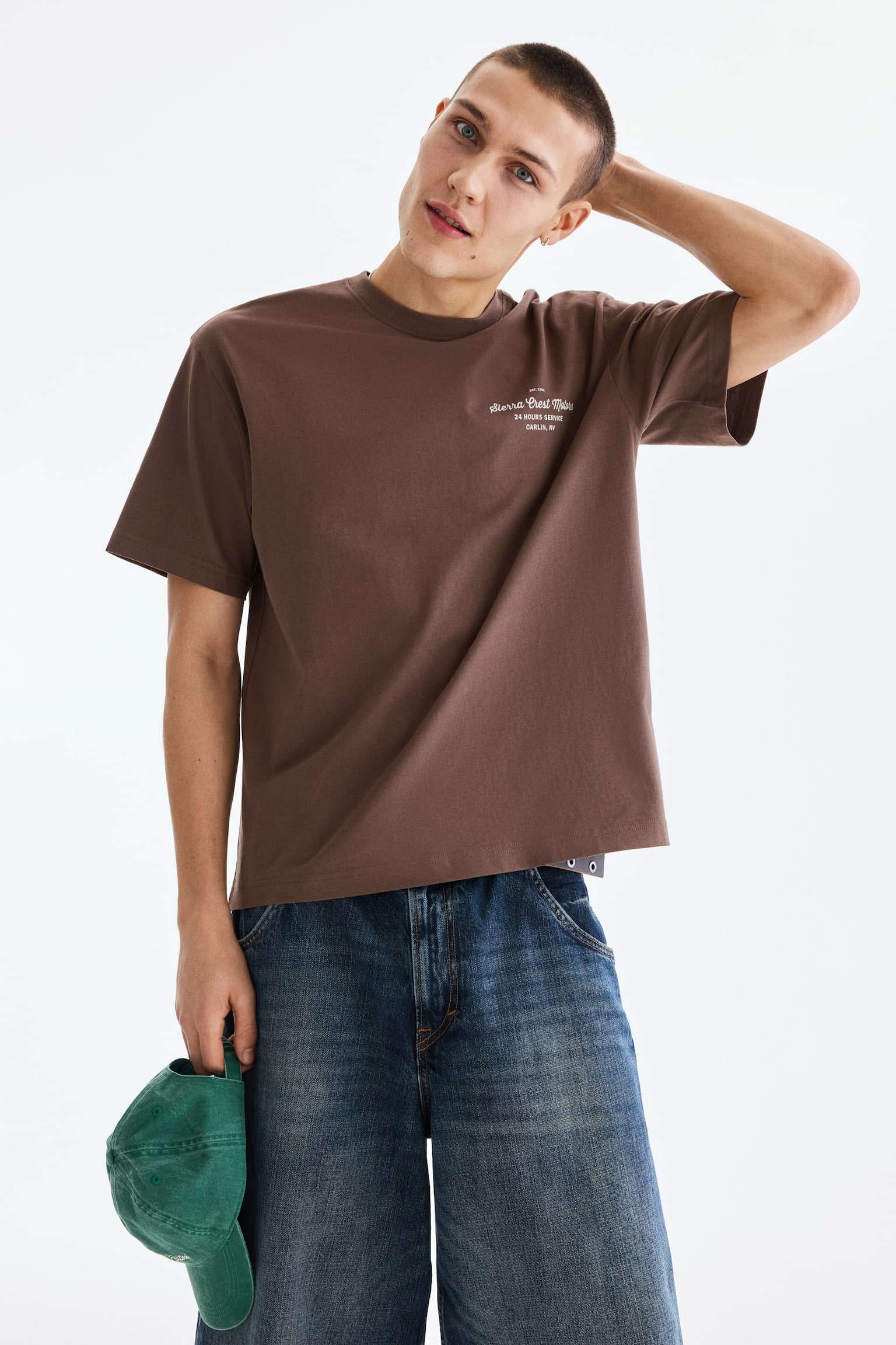 Loose Fit Printed T-shirt-Brown/Sierra Crest Motors - 5