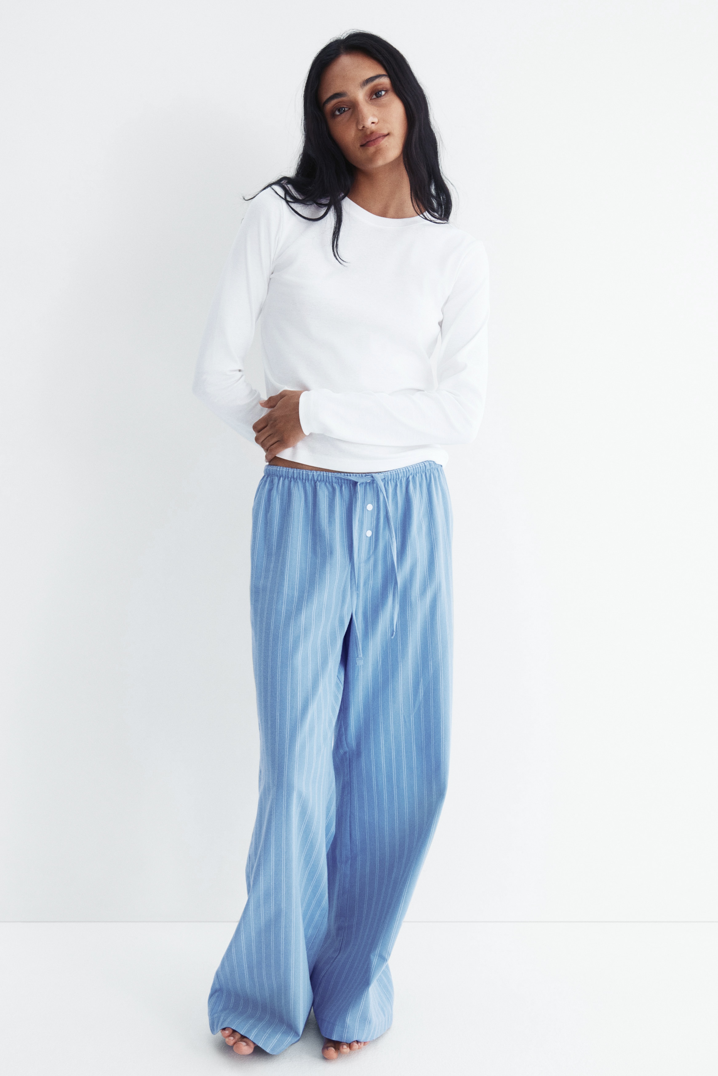 Cotton Pajamas - Light blue/white