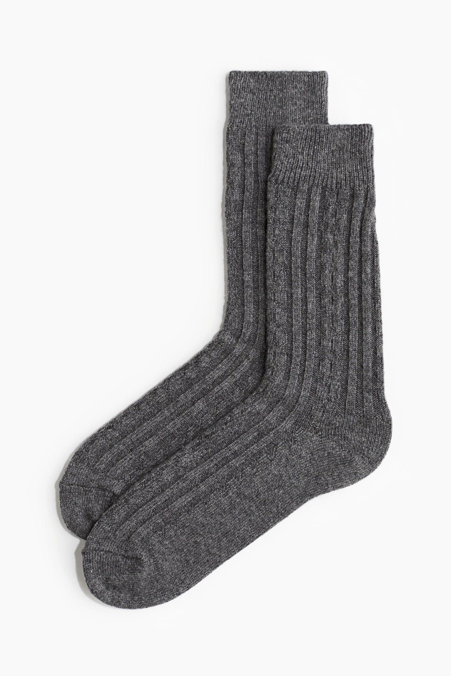 Mixed-knit socks - Dark grey marl/White - 1