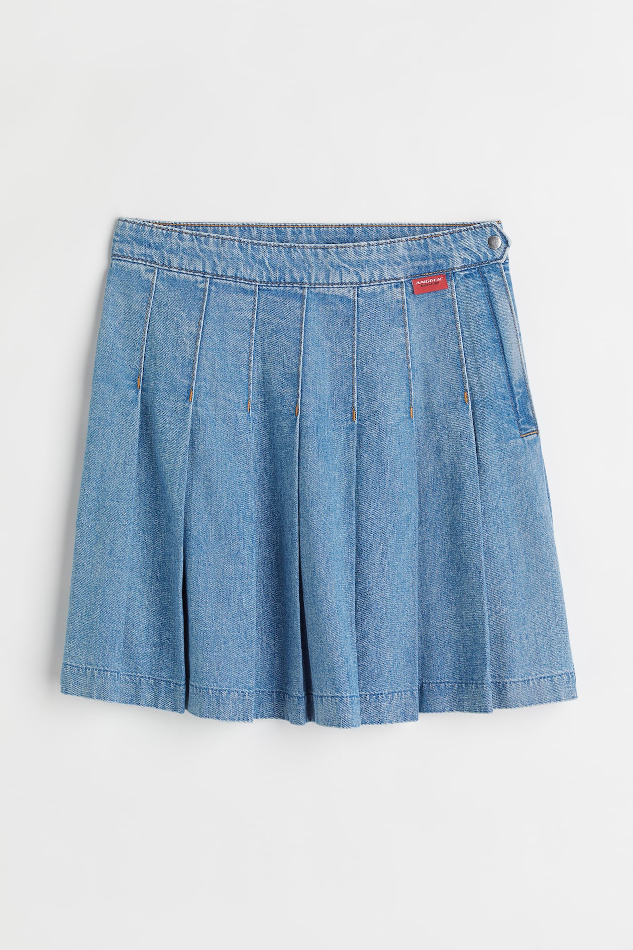 Pleated Denim Skirt - High waist - Short - Denim blue - Ladies | H&M US