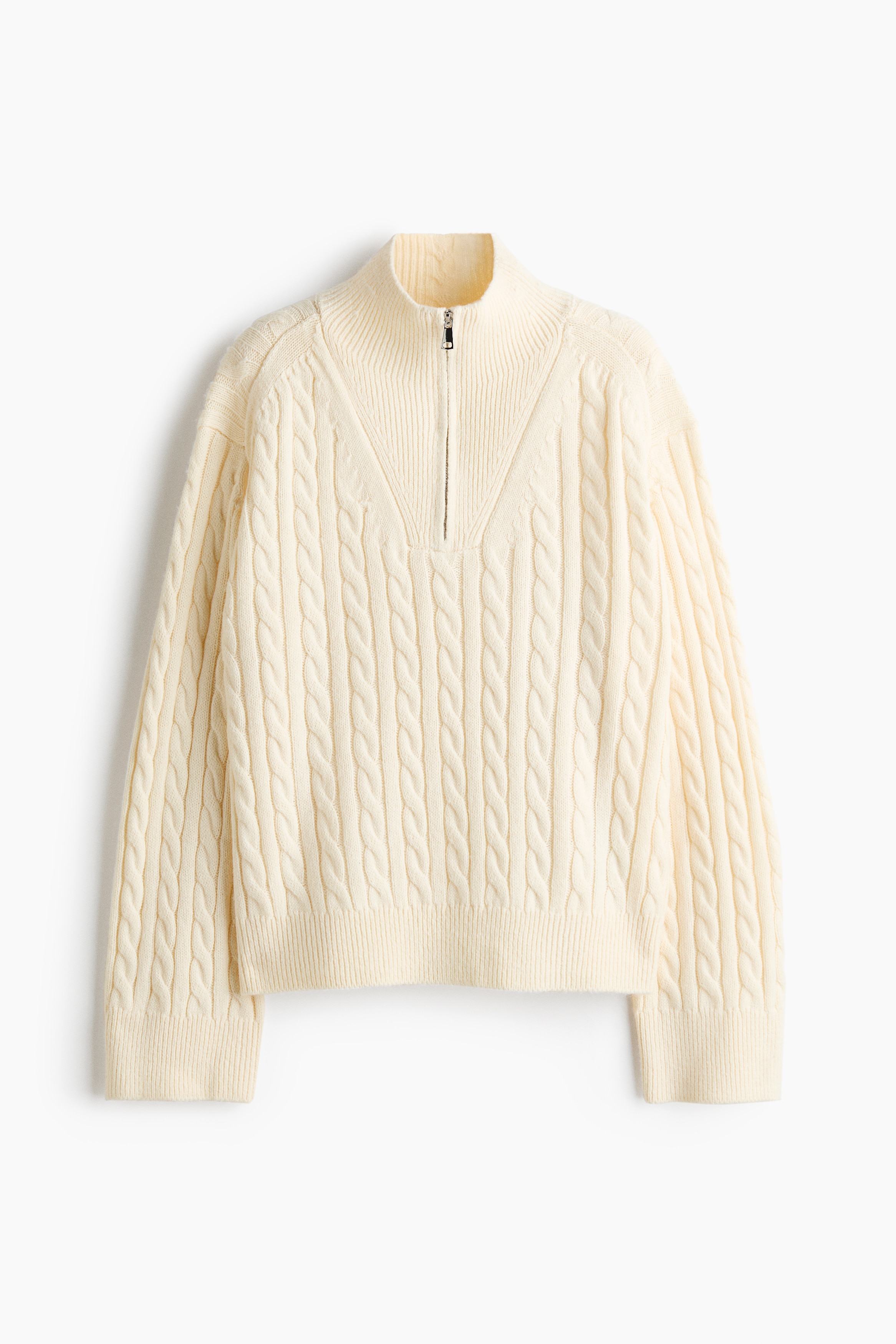H & M - Oversized Half-Zip Sweater - Cream