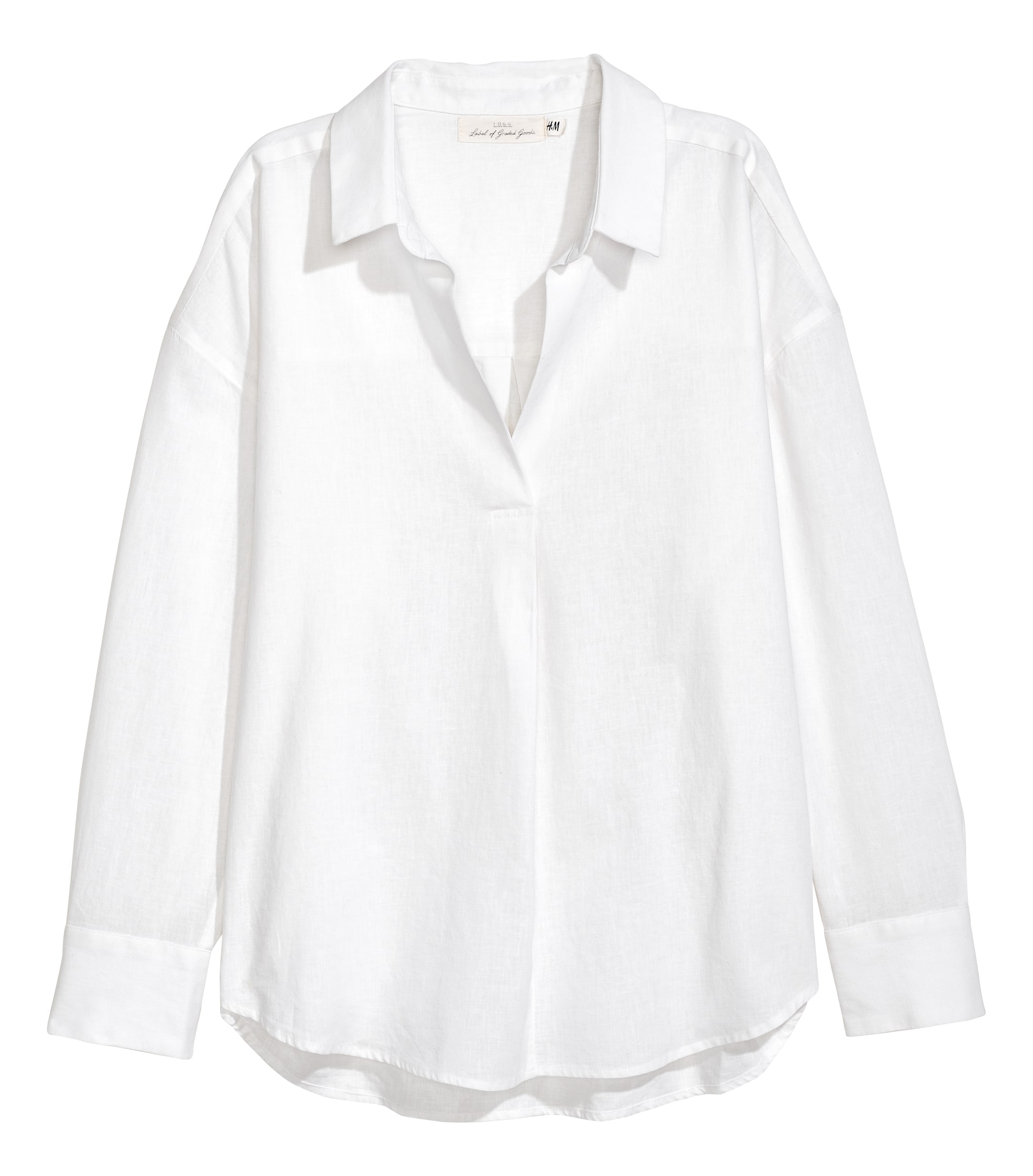 Oversized linen-blend shirt - V-neck - Long sleeve - White - Ladies | H ...