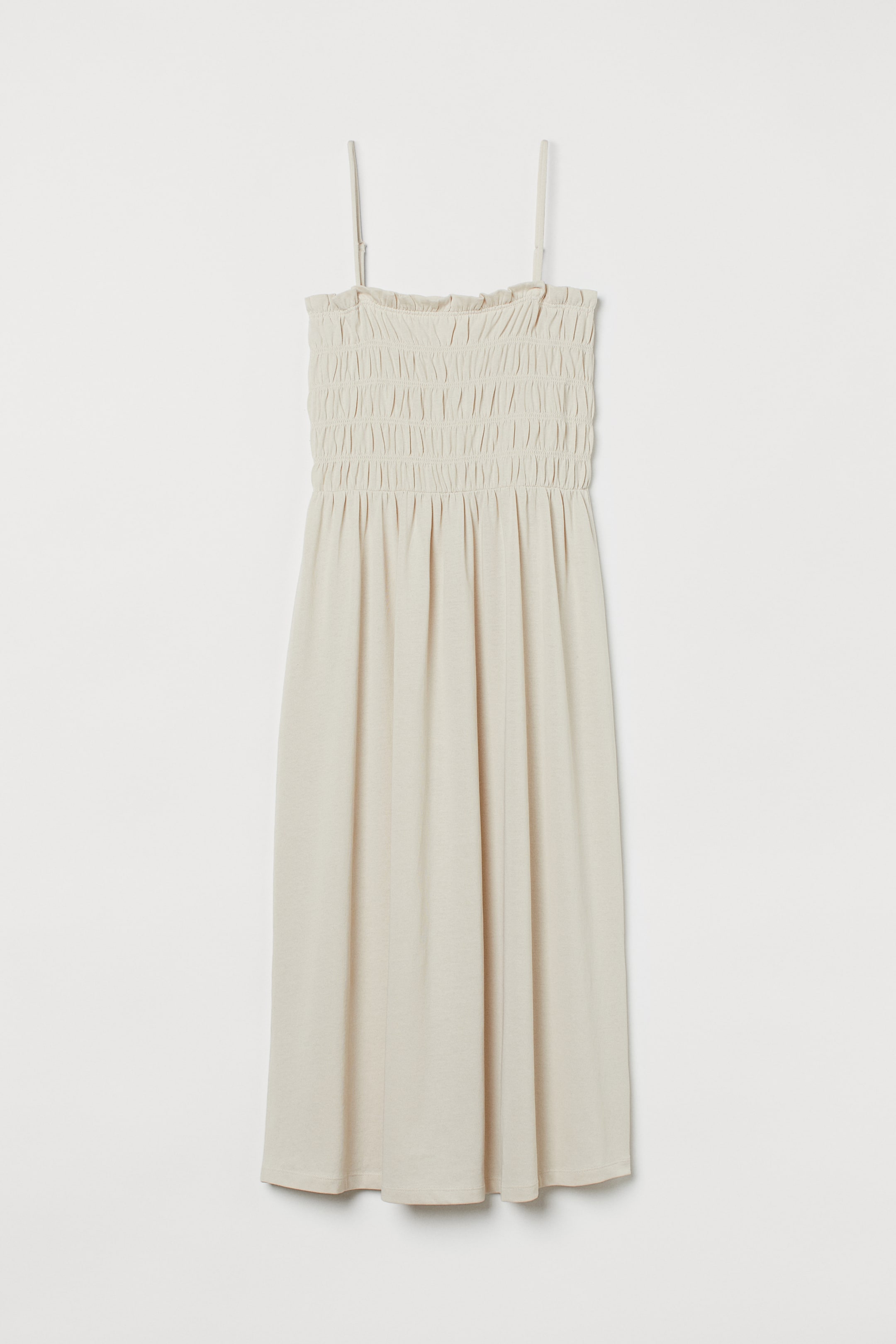 Smocking-detail dress - Sleeveless - Midi - Light beige - Ladies | H&M GB