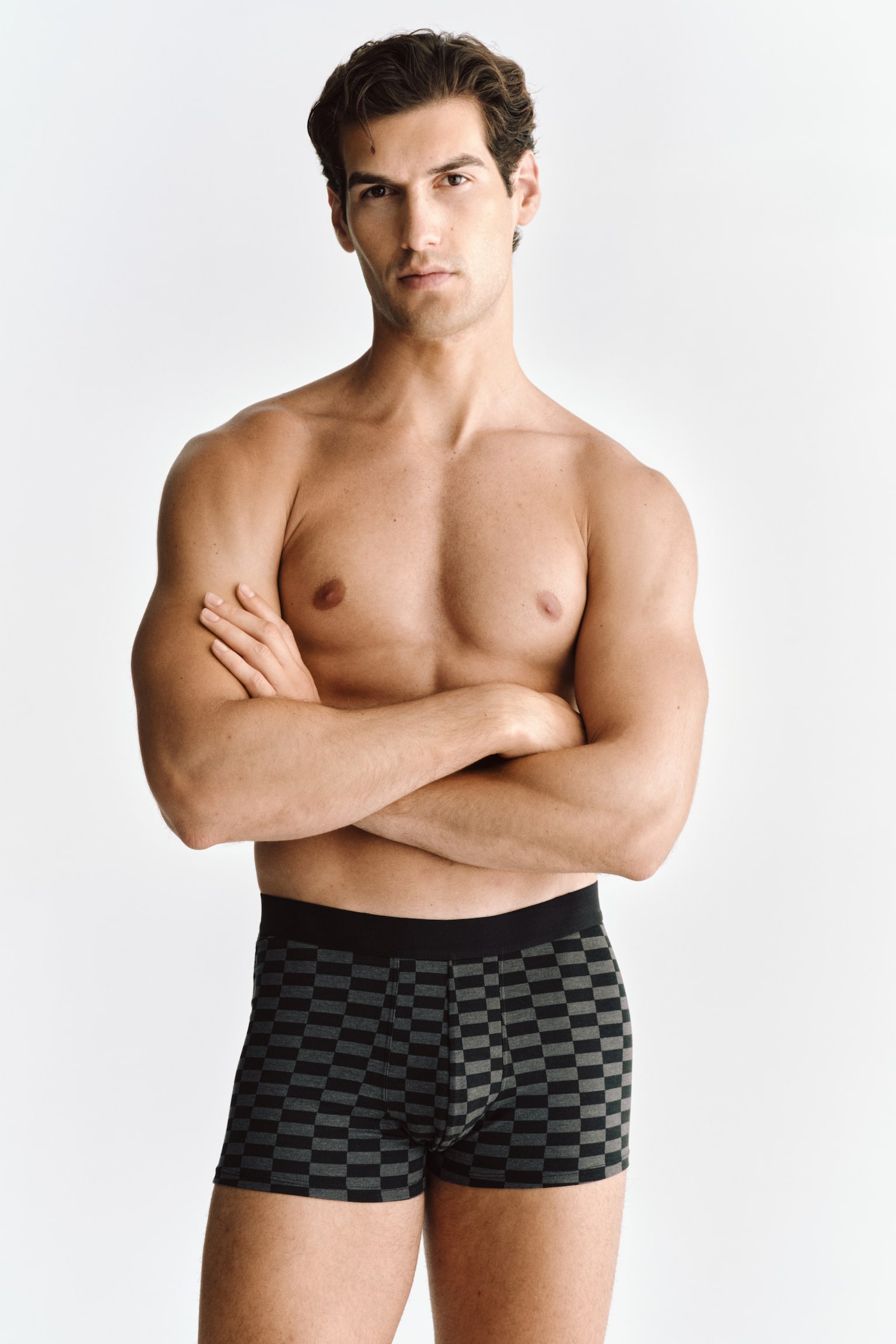 מארז 3 תחתוני כותנה Short trunks - לבן/משבצות/שחור/דוגמה - 1