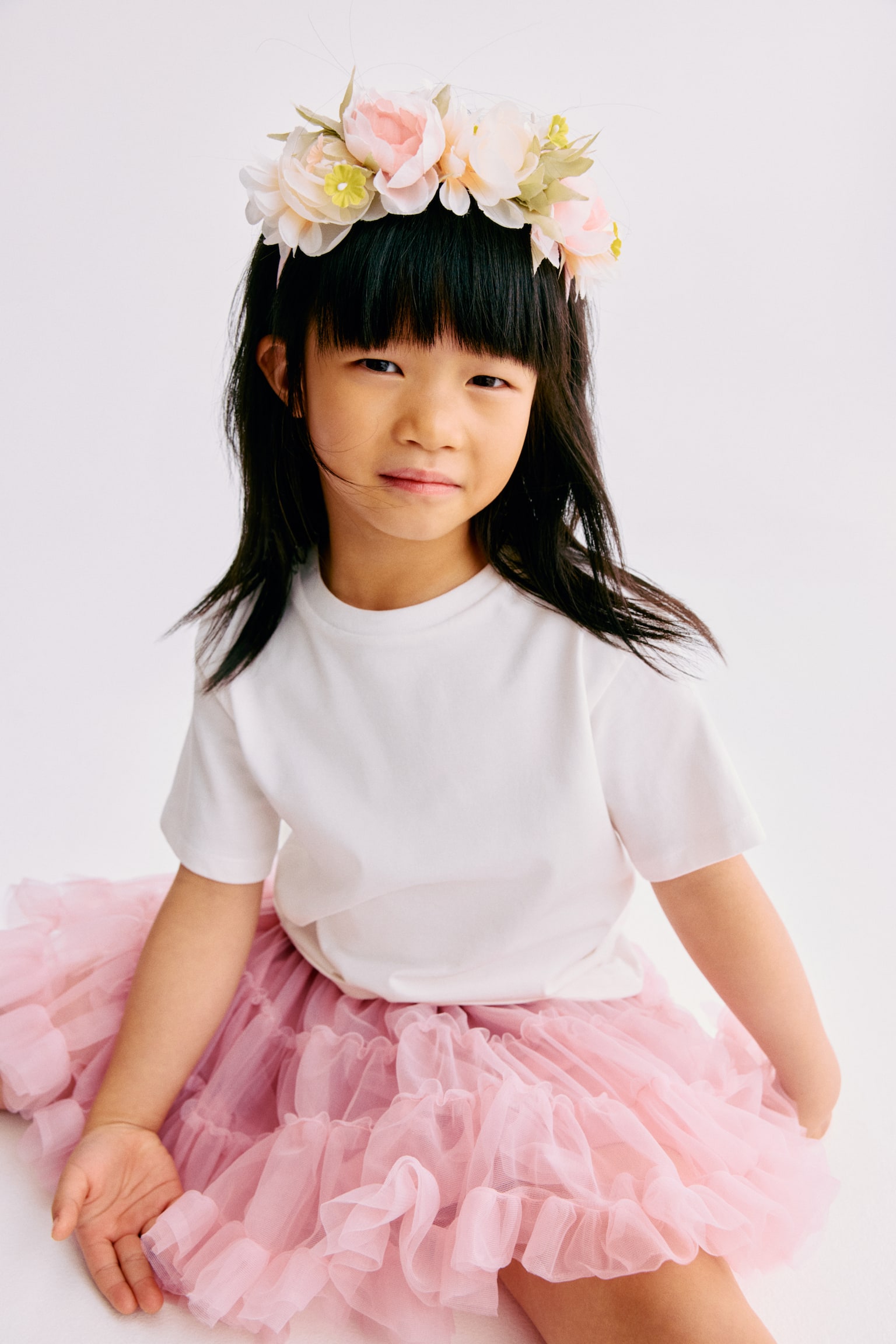 Tiered tulle skirt - Pink/Light beige - 4