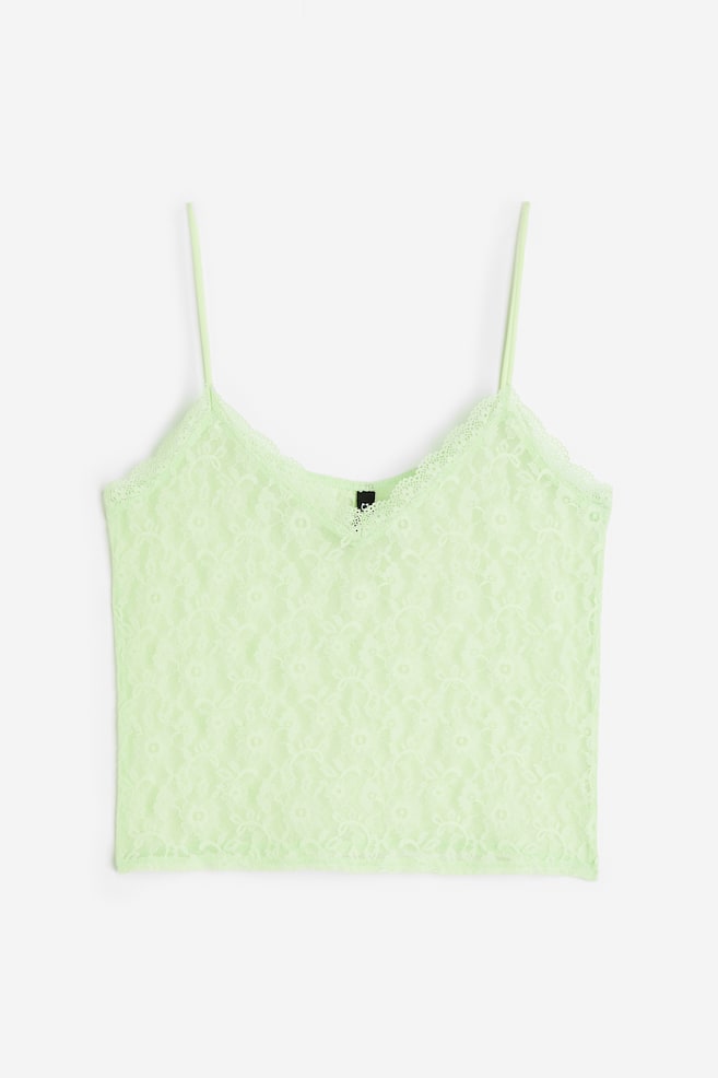Top en dentelle vaporeuse avec bretelles fines - Vert clair - 1