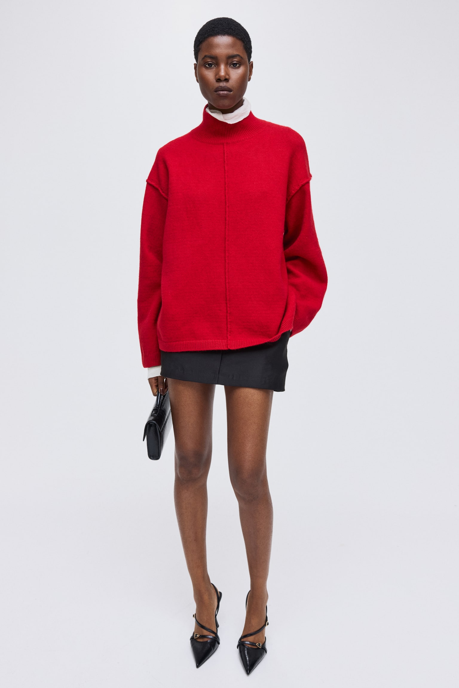 Seam-detail turtleneck jumper - Red/Cream/Dark grey marl/Dark beige/Golden olive - 3