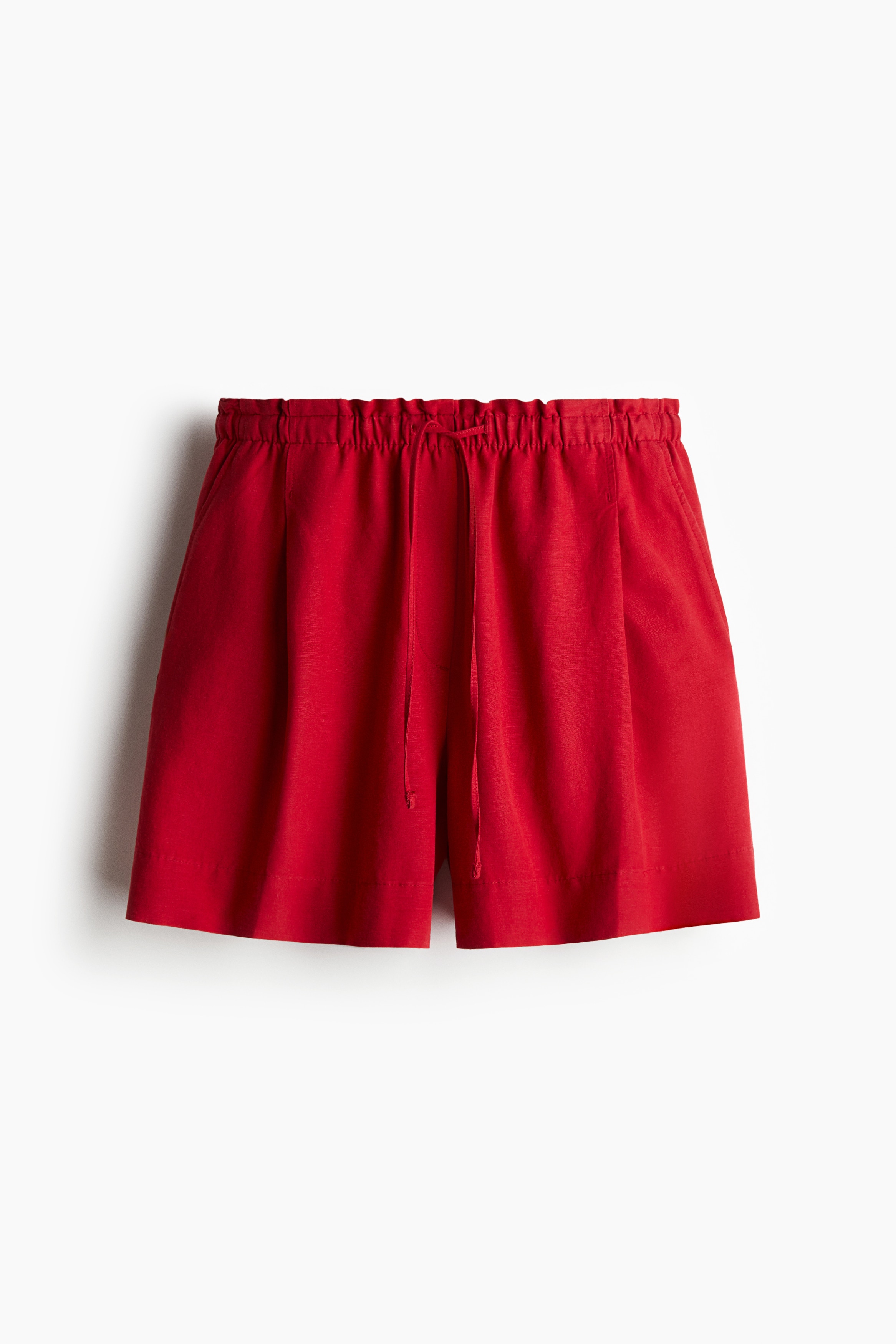 Linen Blend Drawstring Shorts - Red/White/Light beige/Burgundy