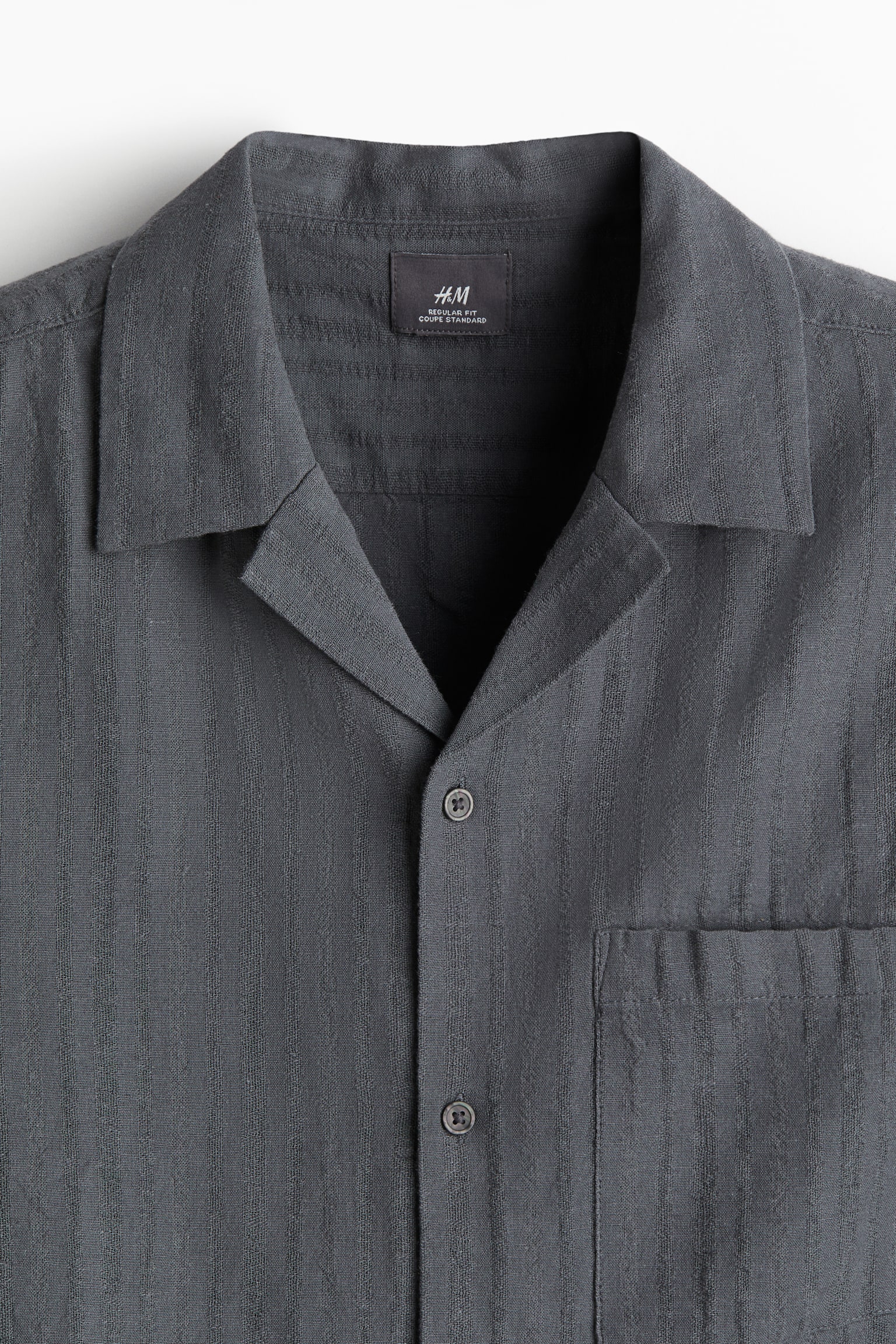 Regular Fit Textured-weave resort shirt - Dark grey/Dark beige/Navy blue/White - 2