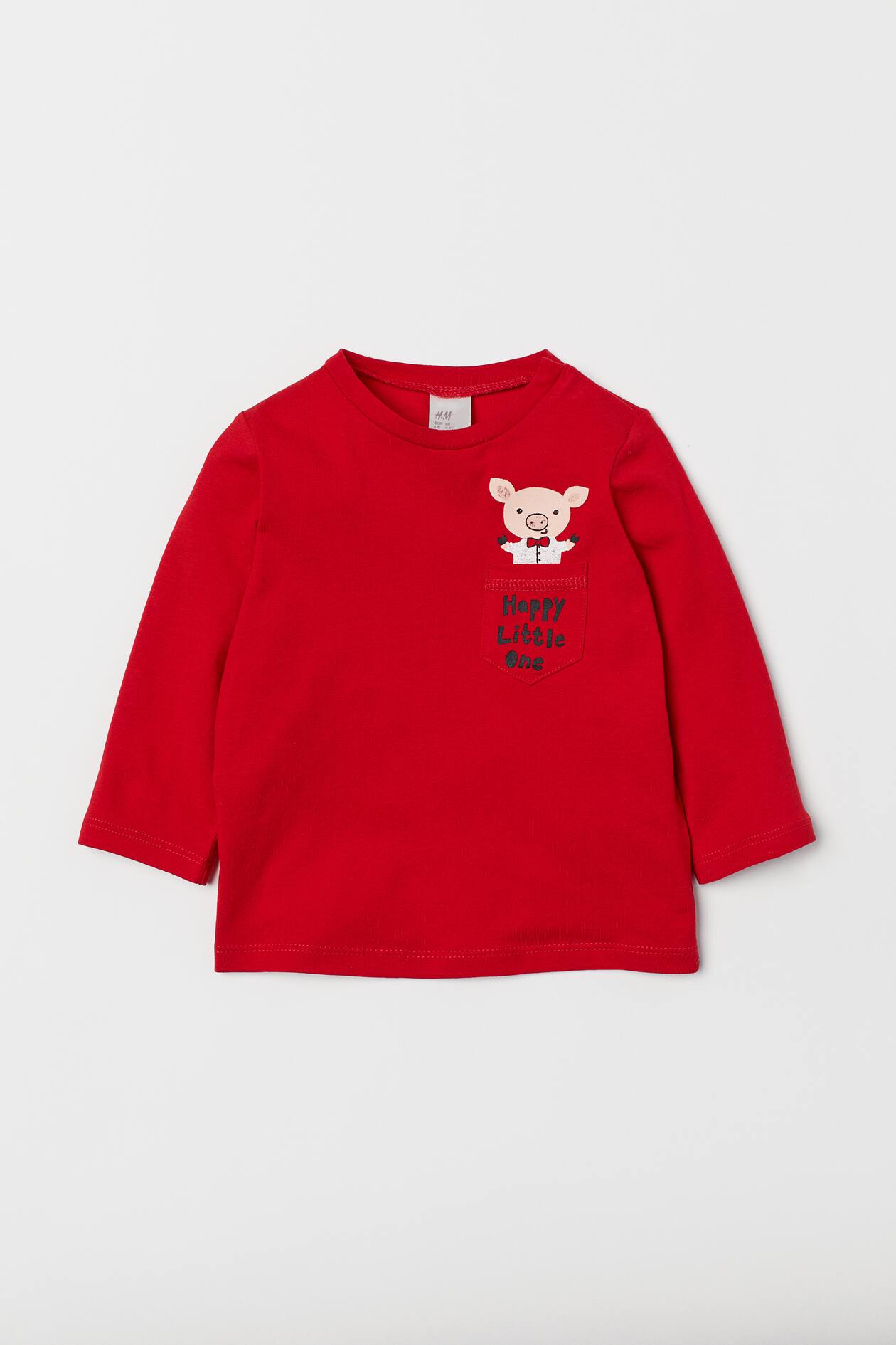 Jersey Shirt - Round Neck - Long sleeve - Red/pig - Kids | H&M US