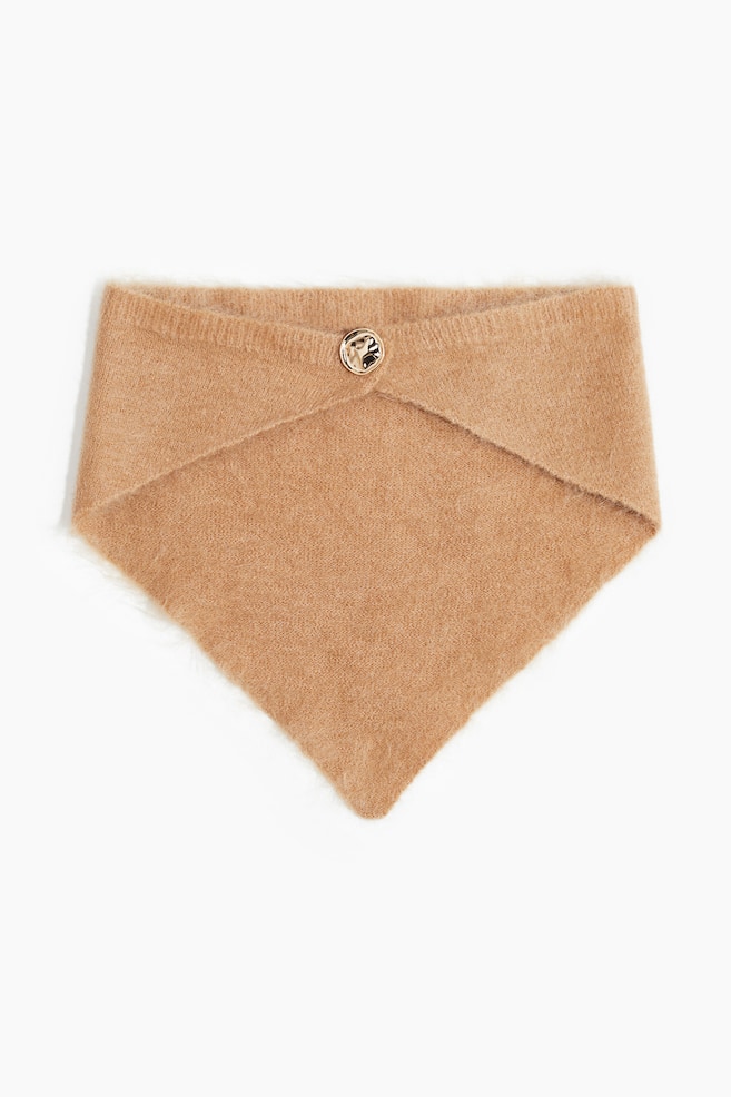 Trójkątny szalik z domieszką moheru - Ciemnobeżowy/Kremowy/Szary melanż - 1