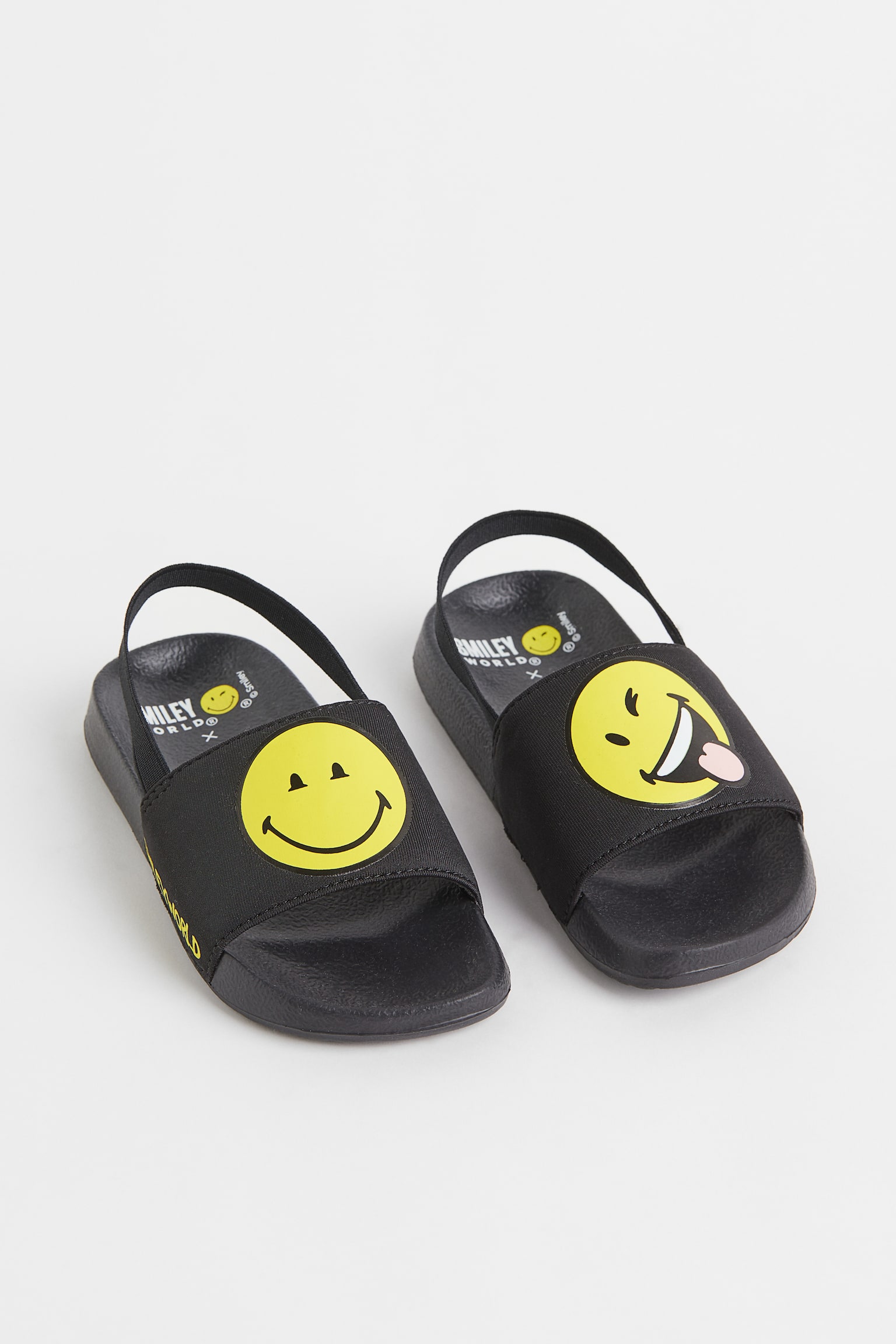 Print-motif Pool Shoes - Black/SmileyWorld