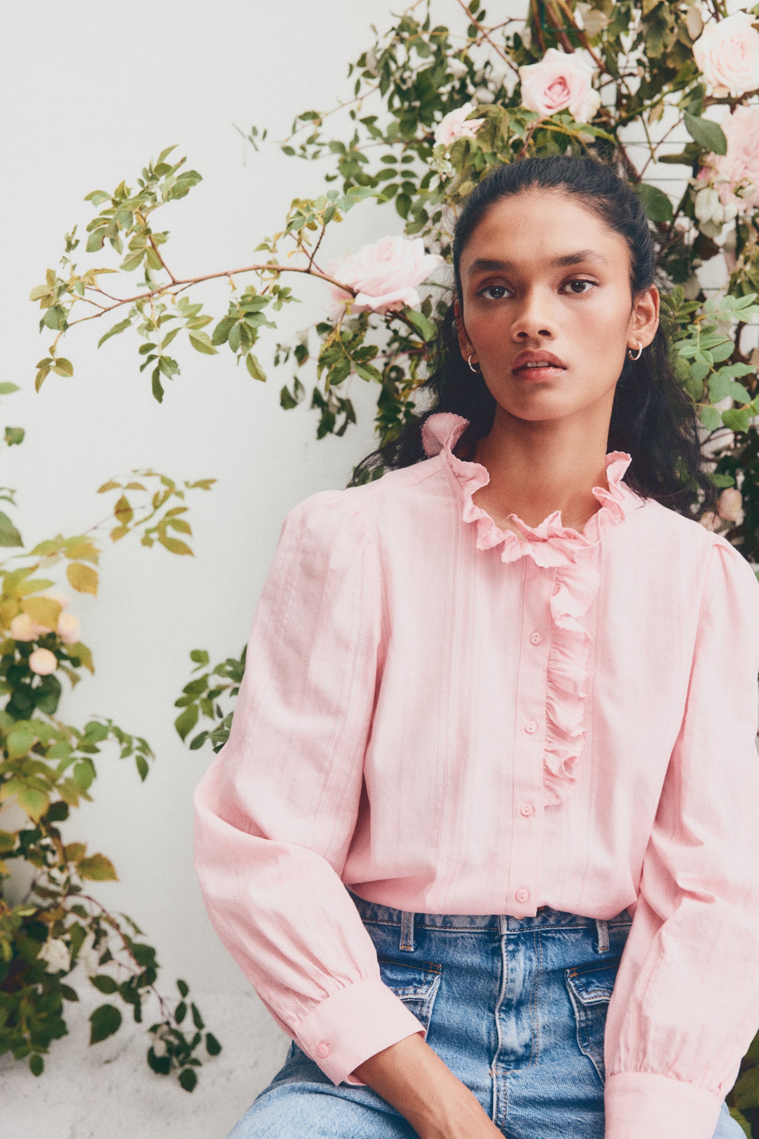 Frill-collared cotton blouse - Light pink/White/Light blue/Checked - 4