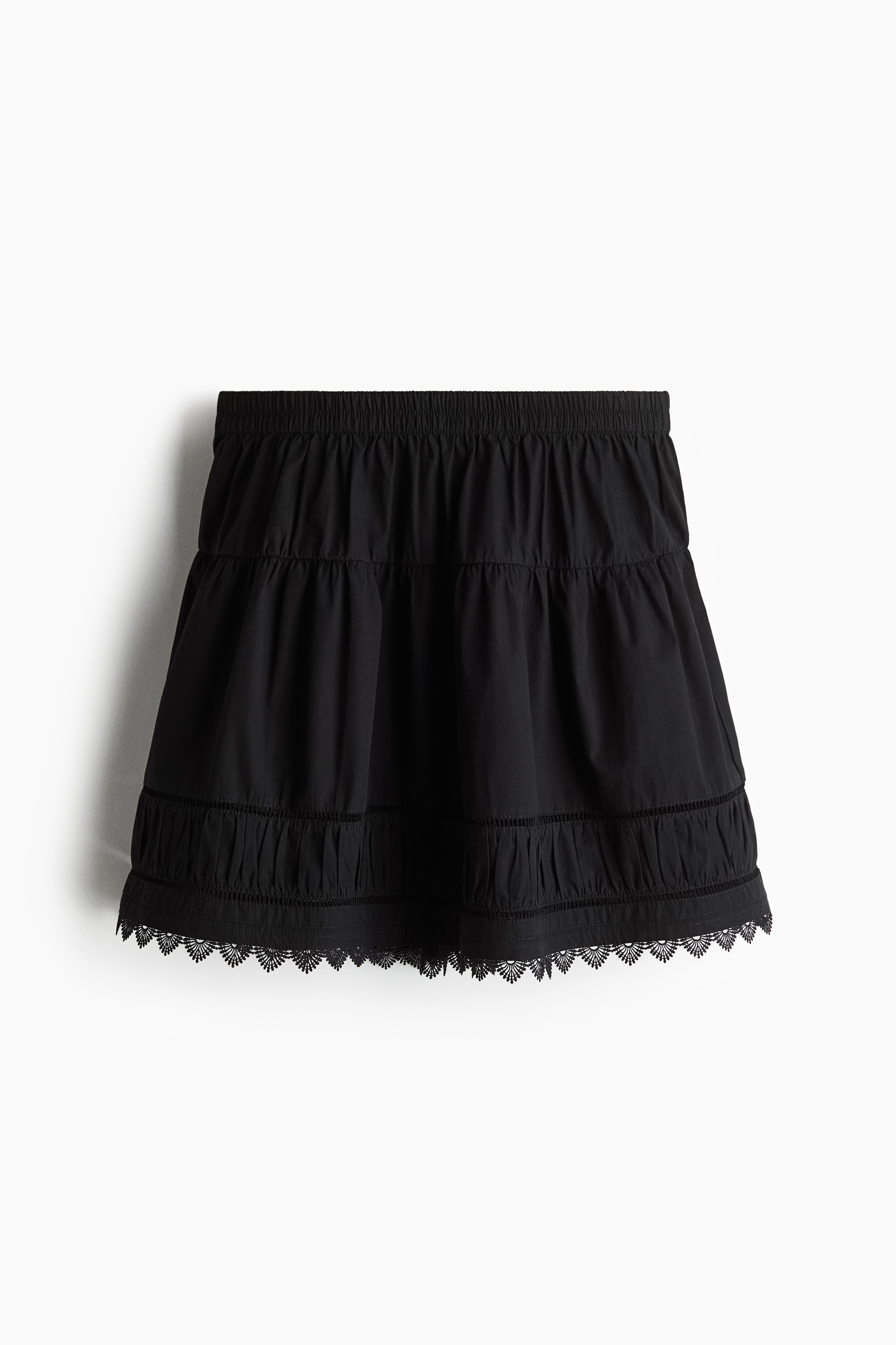 İşlemeli Şeritli Etek - Siyah/Beyaz