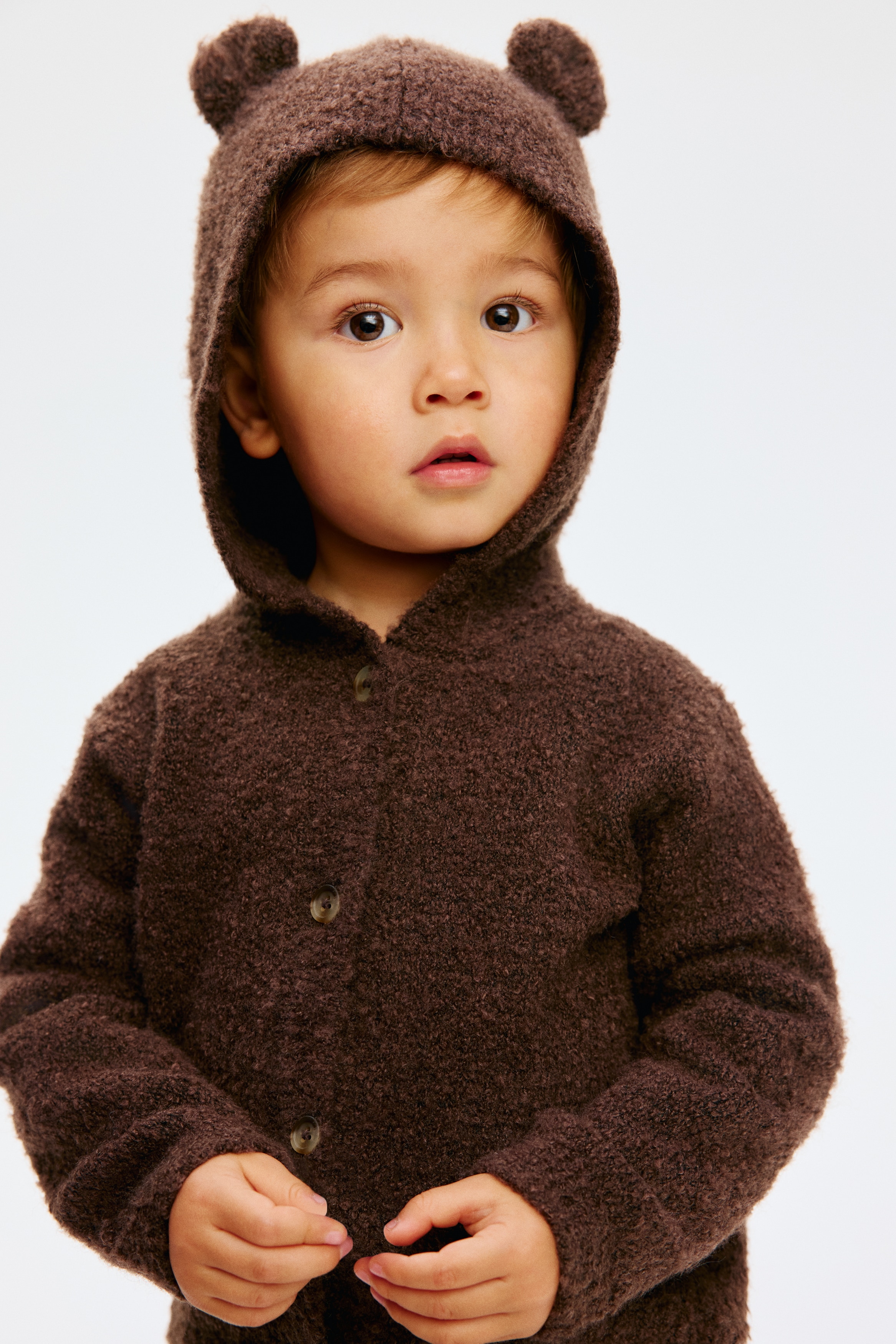 H & M - ブークレニットフーデッドカーディガン - ブラウン