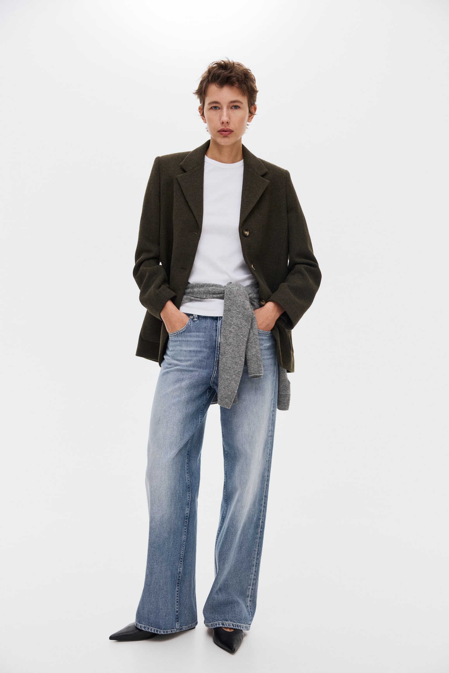 Wool-blend blazer - Dark khaki green/Grey marl - 4