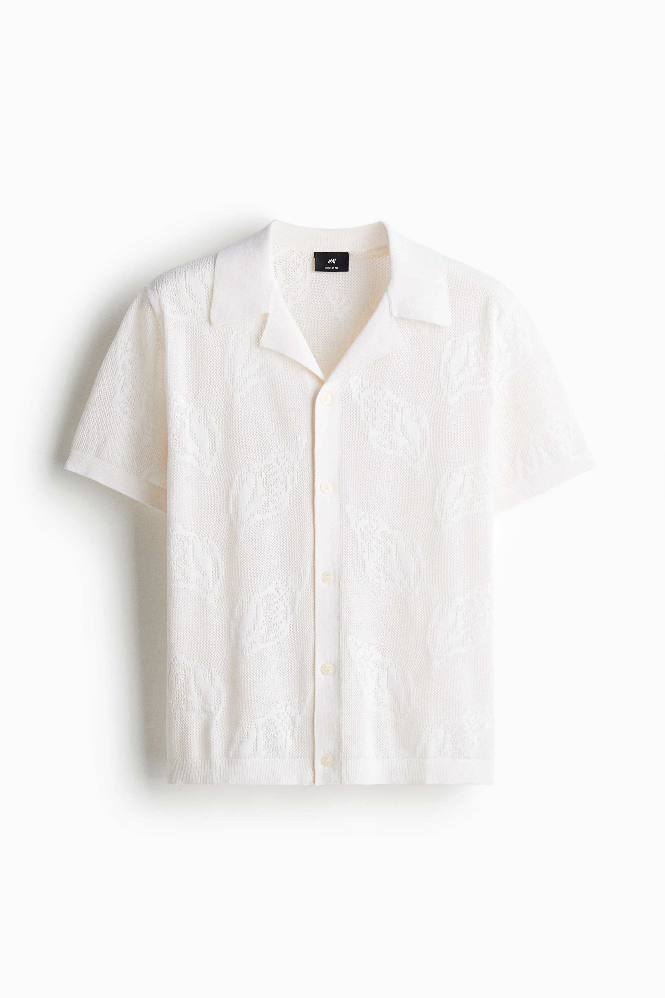 Chemise Regular Fit en maille jacquard - Blanc/Turquoise/coquillages