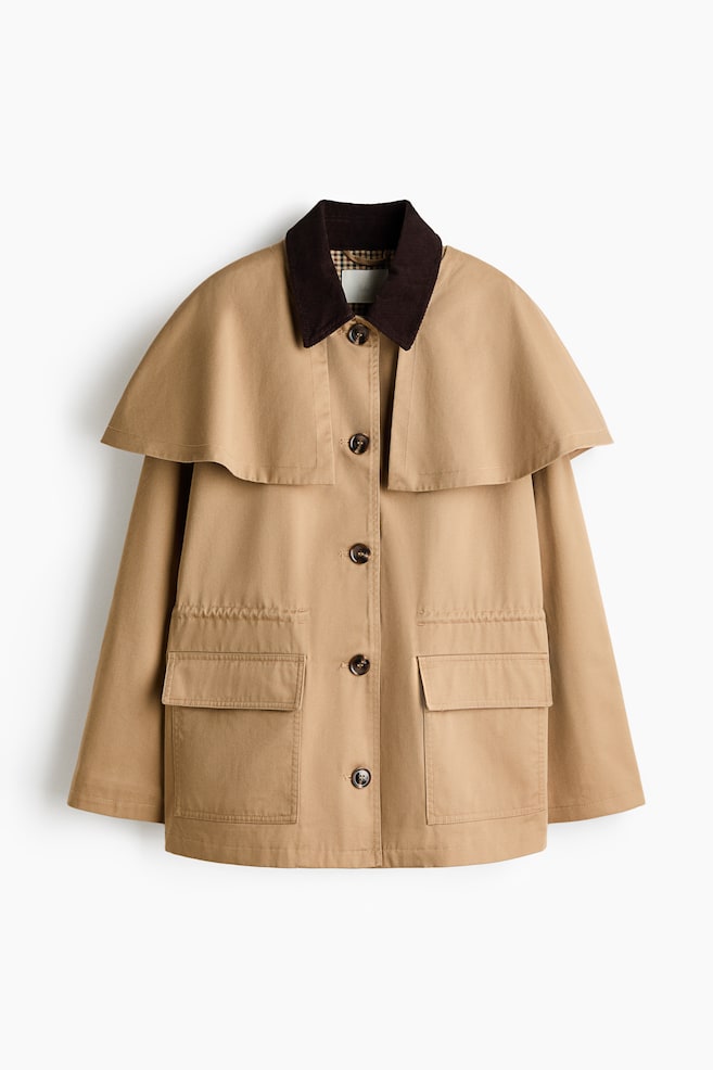 Giacca in twill con mantella decorativa - Beige - 1