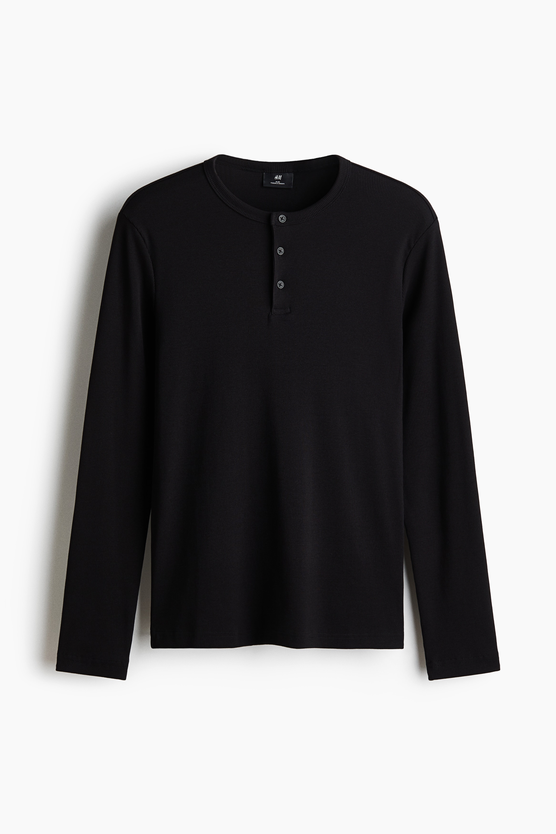 Ribattu puuvillainen vaarinpaita Slim Fit - Musta/Valkoinen/Vaalea harmaameleerattu