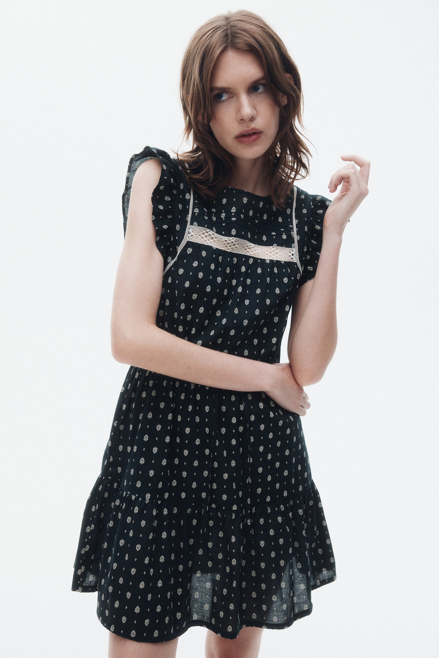 Váy cotton ghép ren - Màu xám đậm/Hoa văn - 3