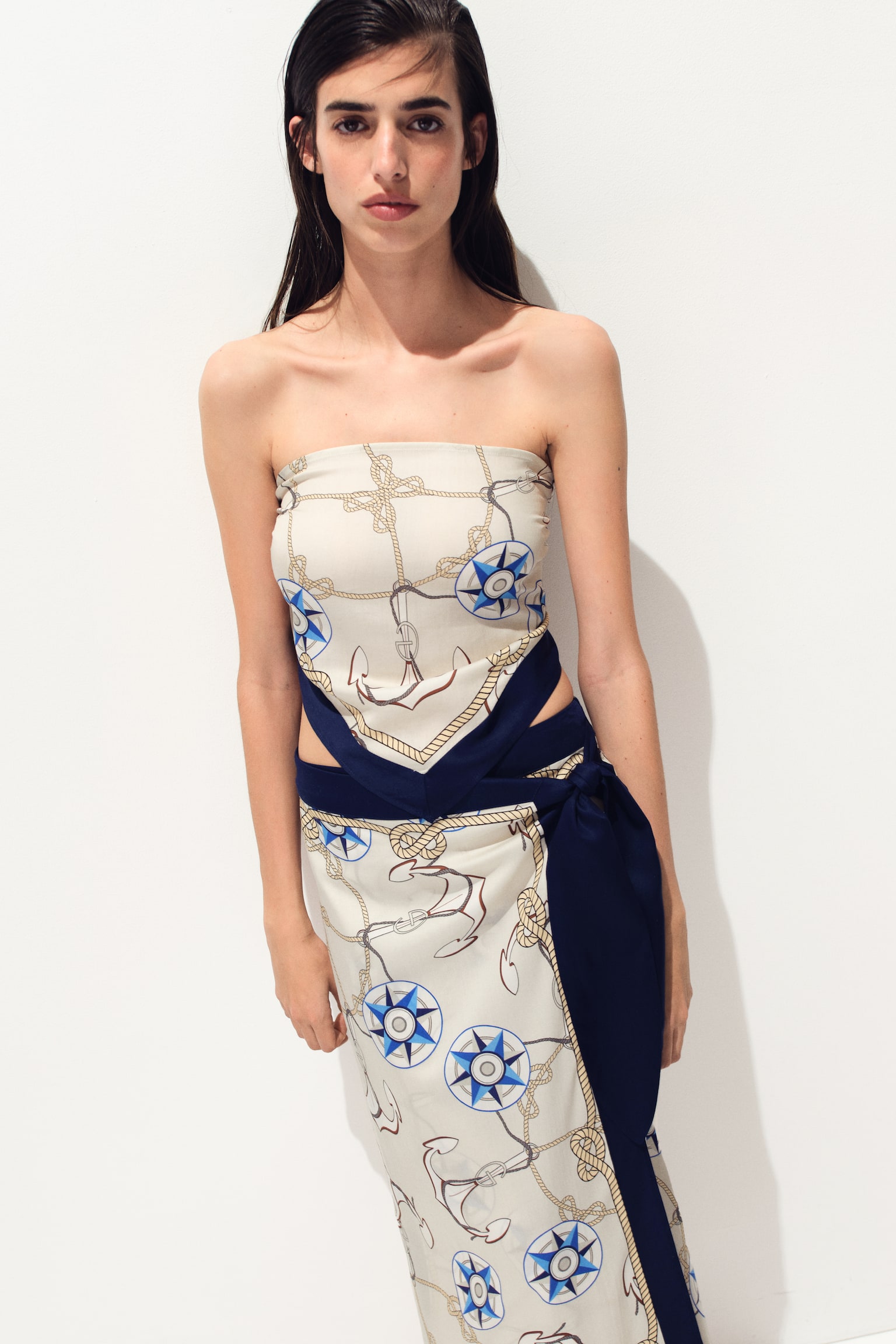 Bandeau-Top aus Lyocell im Tuchdesign - Cremefarben/Gemustert - 3