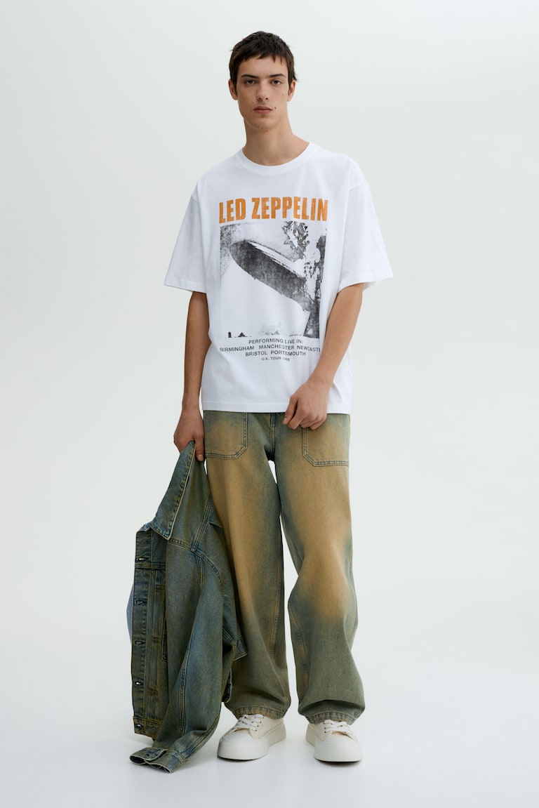 Bedrucktes T-Shirt in Loose Fit Weiß/Led Zeppelin Men H&M DE