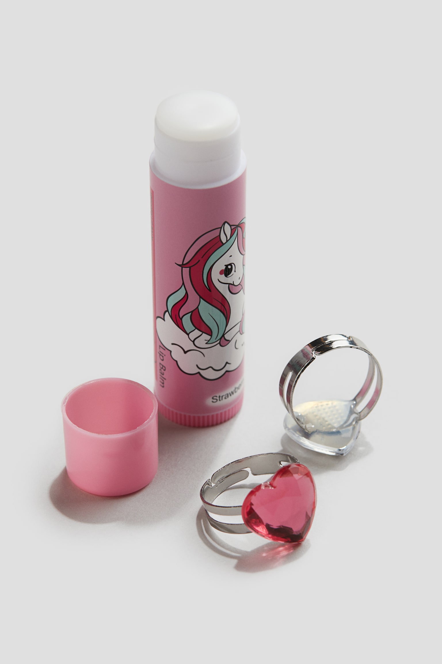 Lip balm and rings set - Light pink/Unicorn - 2