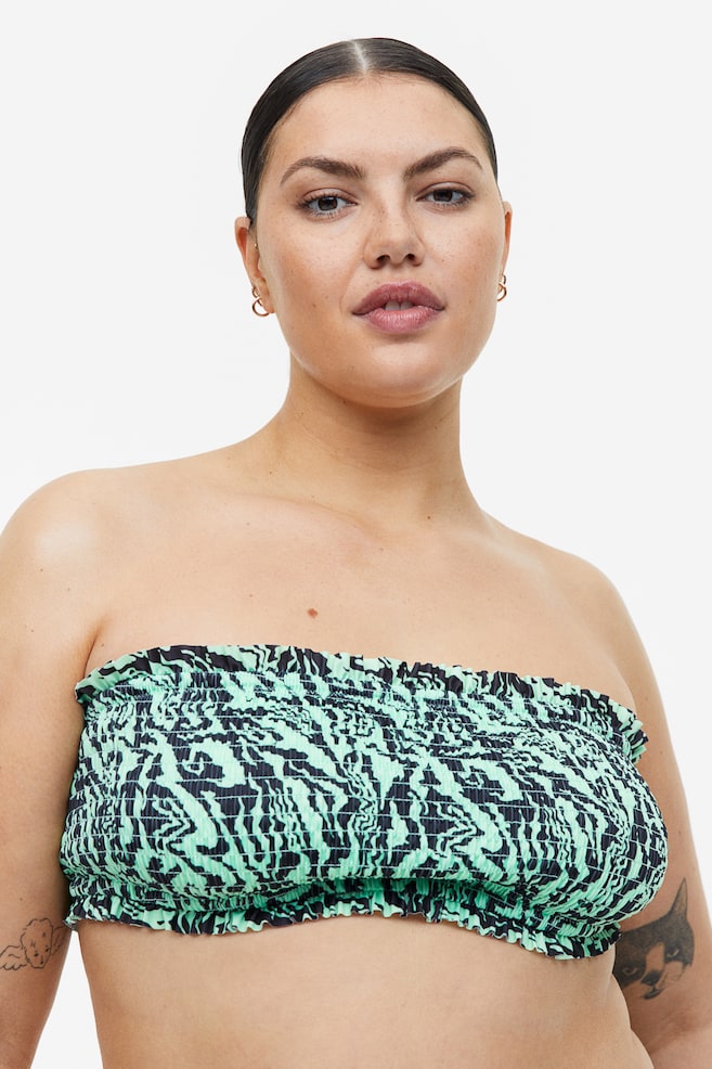 Smocked bandeau bikini top - Mint green/Patterned - 4