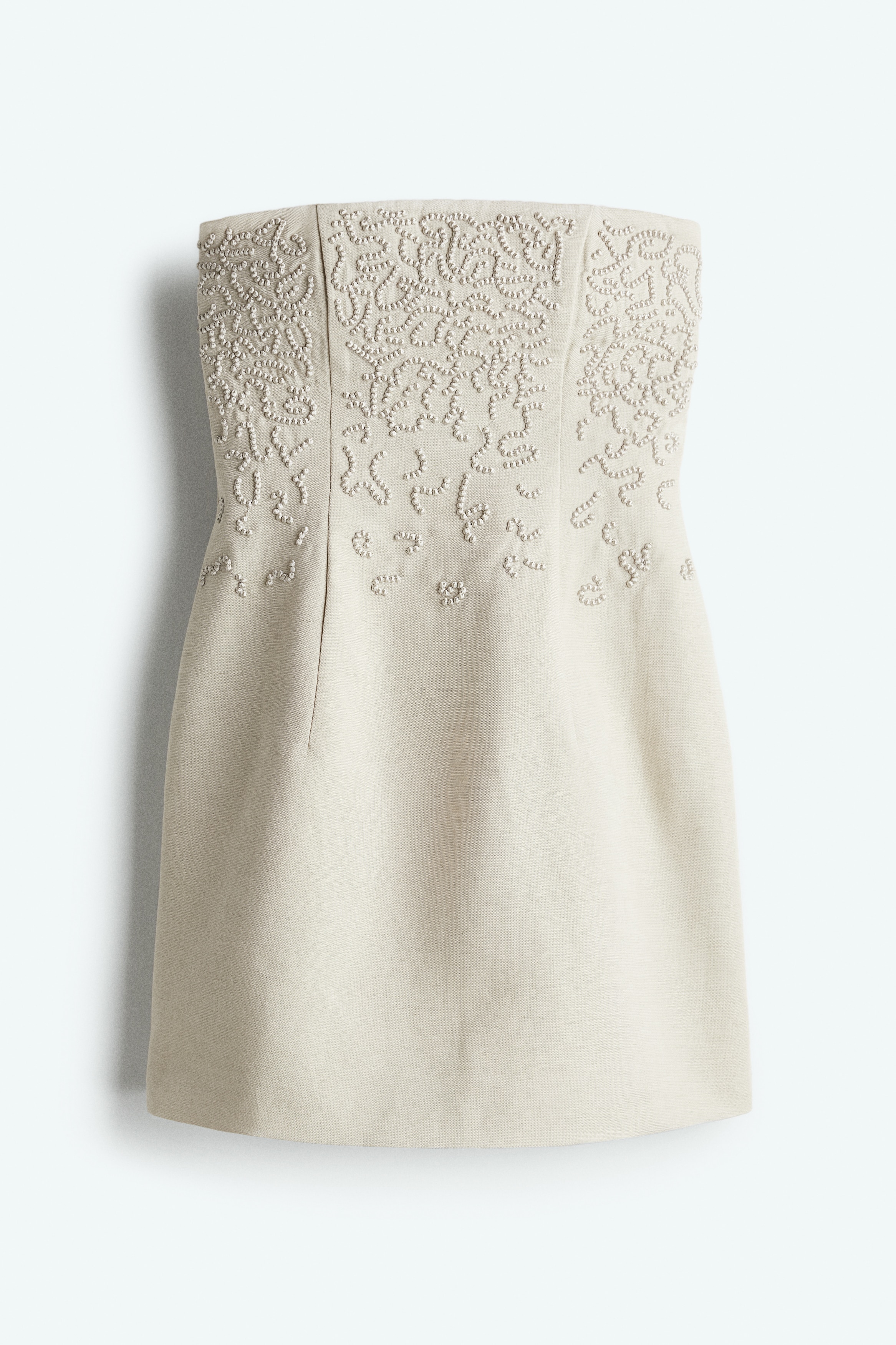 Στράπλες φόρεμα από σύμμεικτο λινό - Ανοιχτό μπεζ