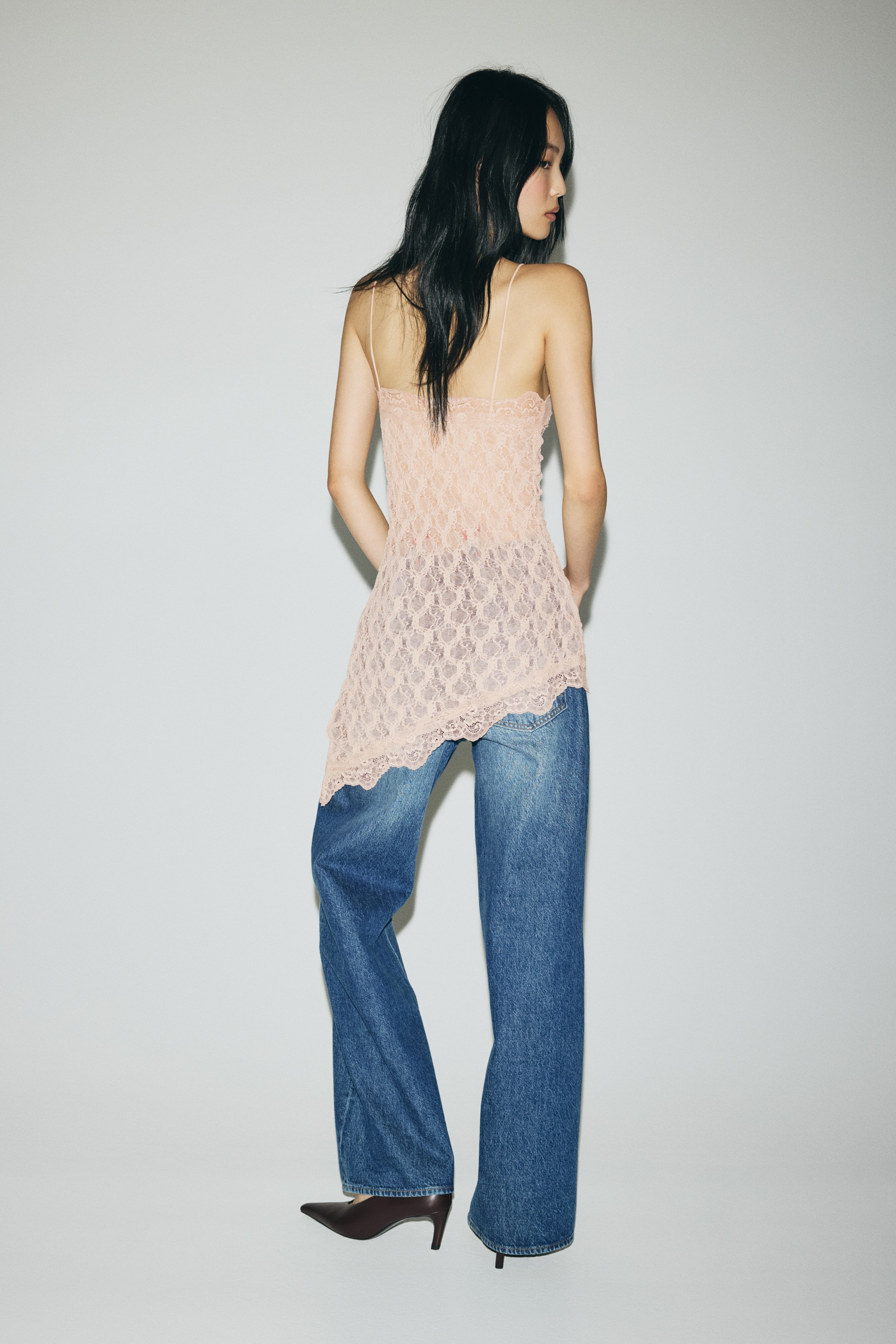 Lace-trimmed strappy top