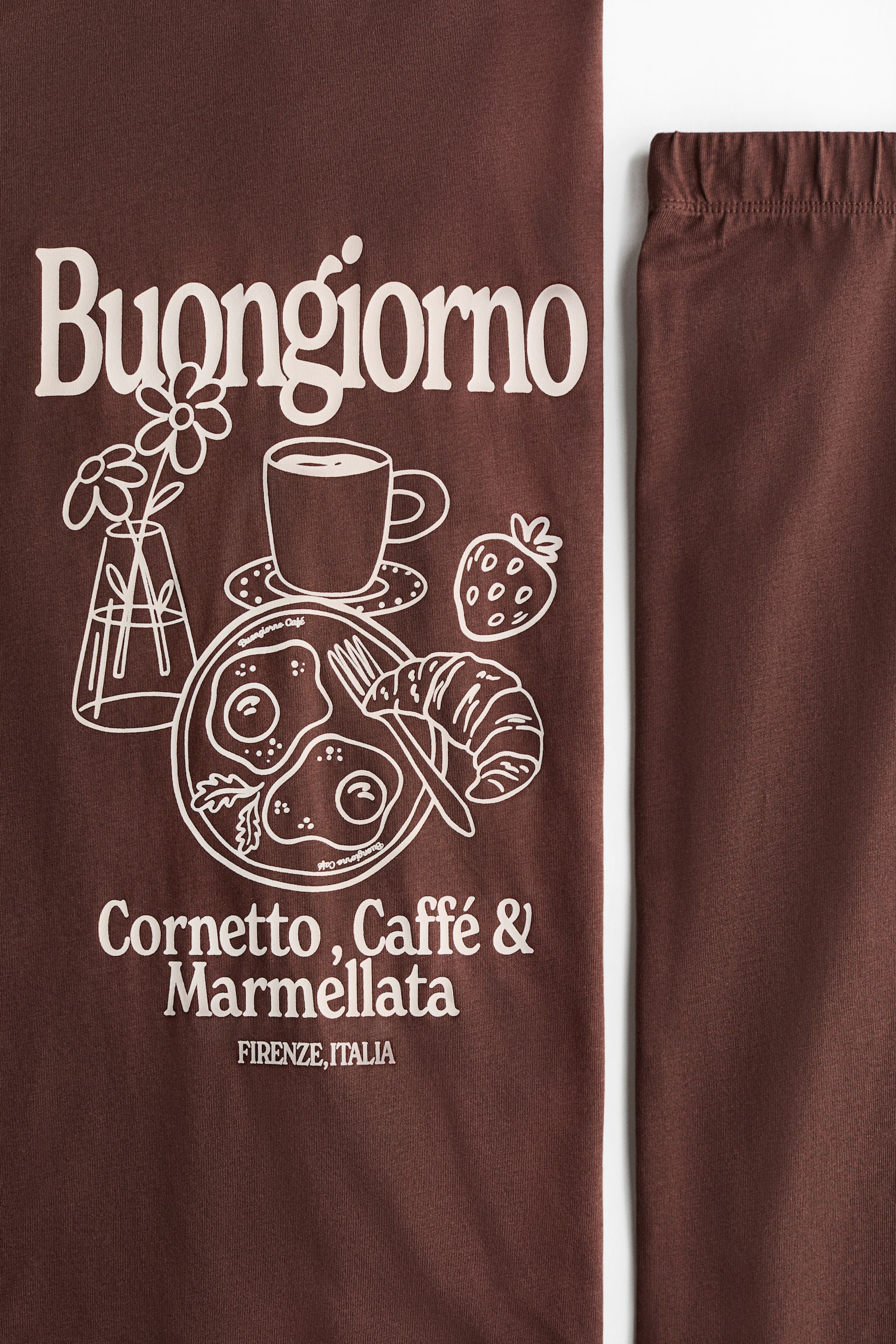 Пижама от памук - Кафяв/Buongiorno/Кремав/Цветя/Черен/Точки - 6