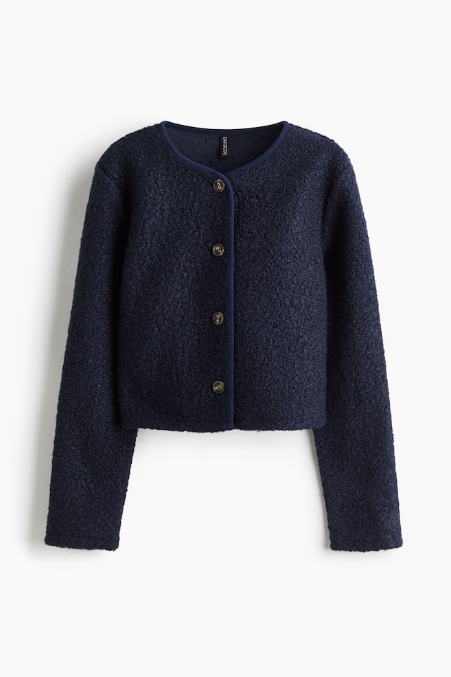Teddy Fleece Cardigan - Navy blue/Dark brown/Cream - 1