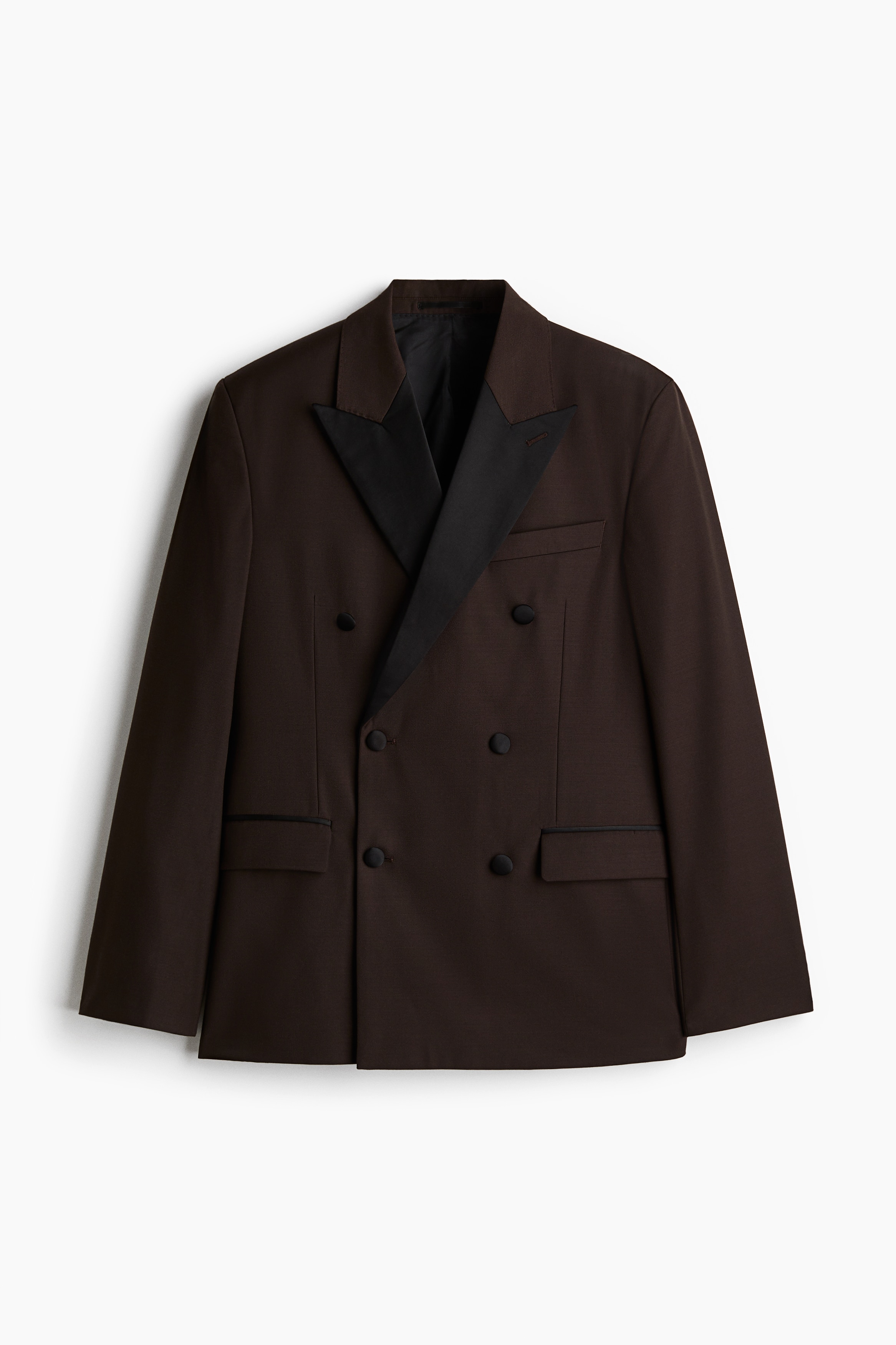 Regular Fit Wool-blend tuxedo jacket - Dark brown
