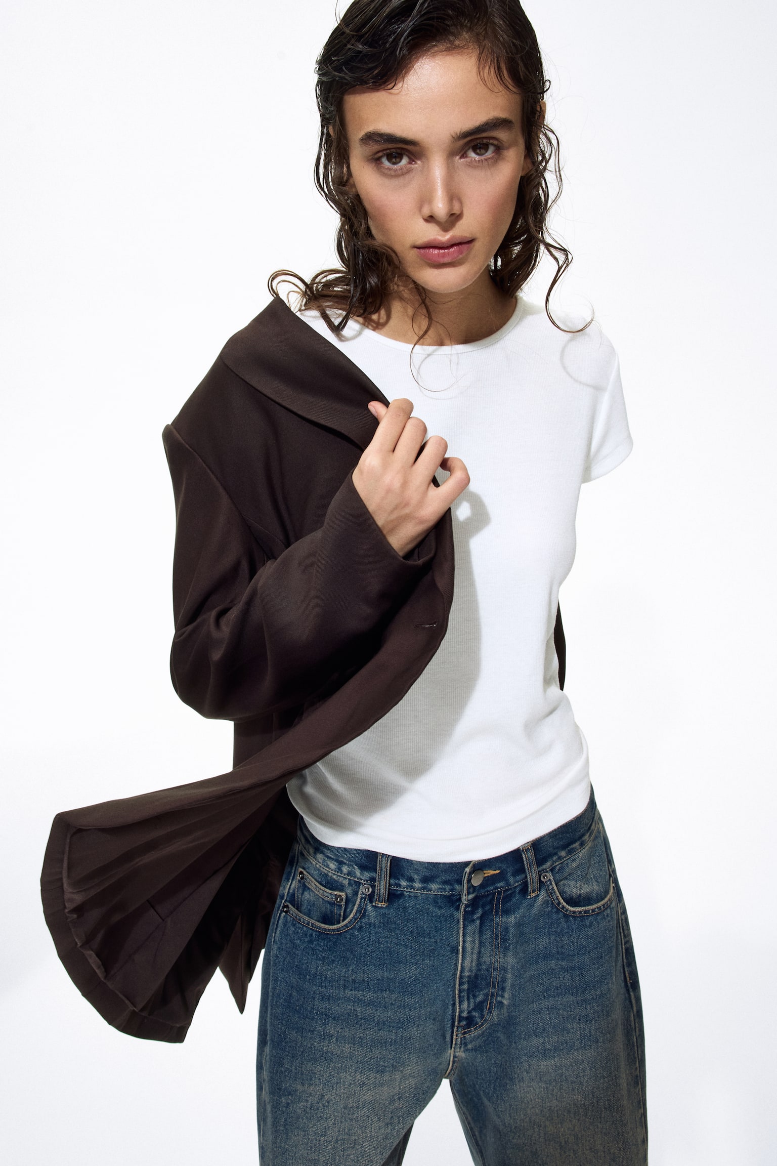 Single-breasted blazer - Dark brown - 1