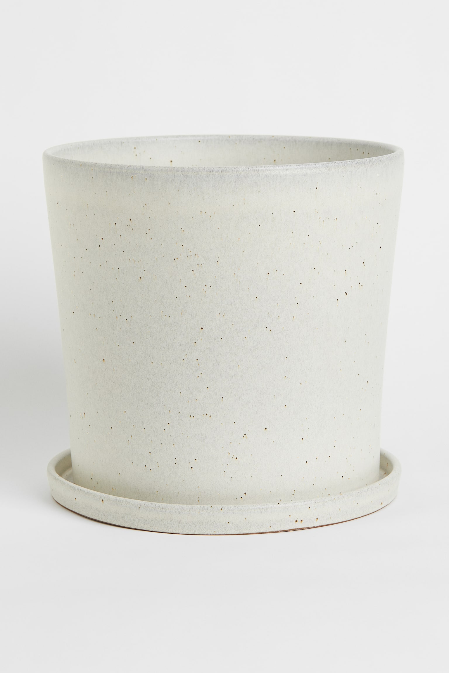 Large plant pot and saucer - White/Speckled - 1