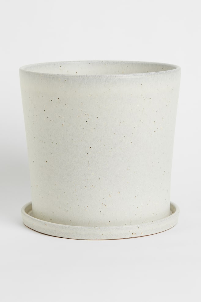 Large plant pot and saucer - White/Speckled/Black - 1