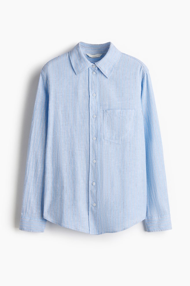 Linen-blend shirt - Light blue/Striped/White - 1
