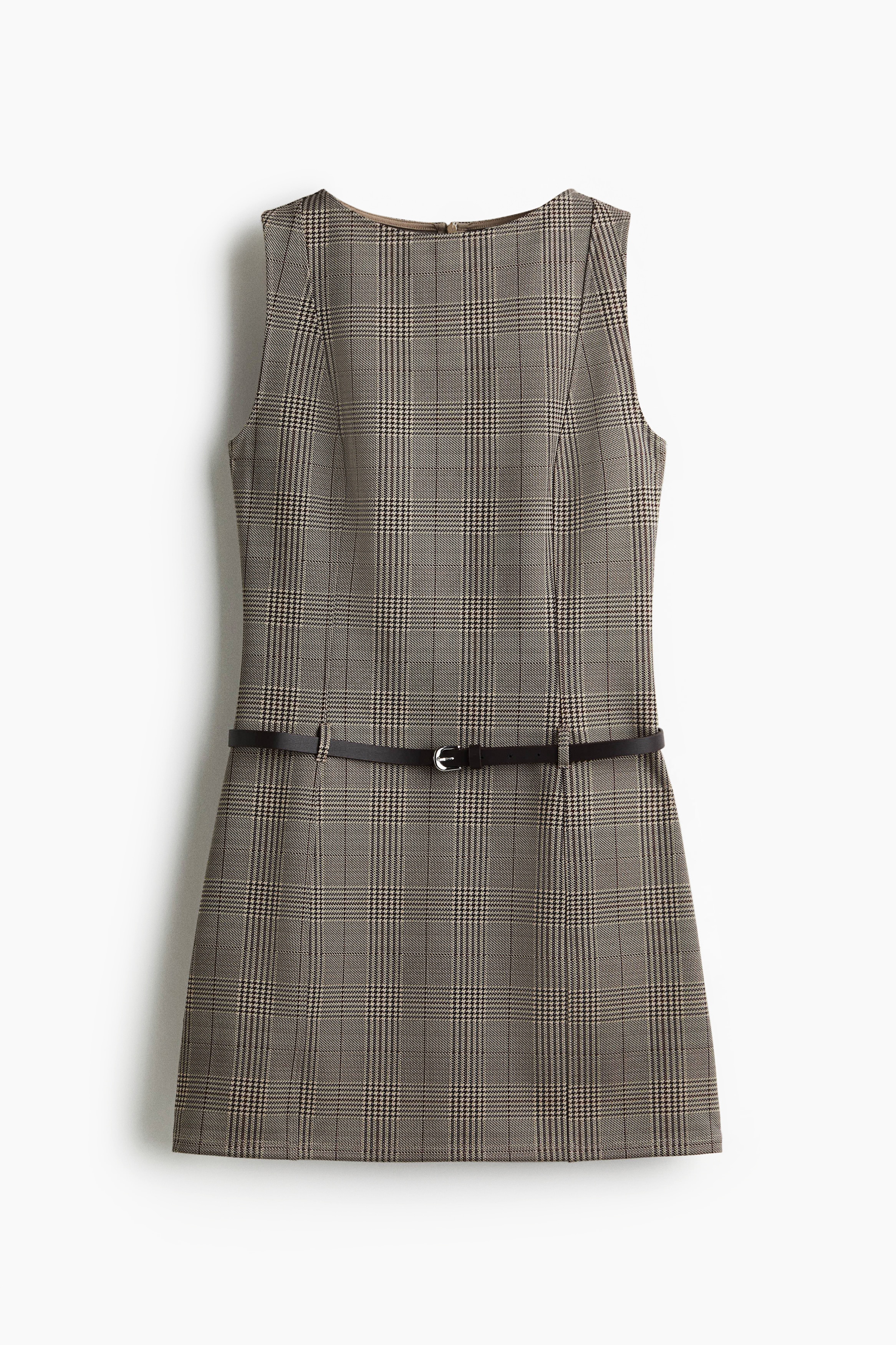 Vestido mini con cinturón - Café oscuro/Cuadros