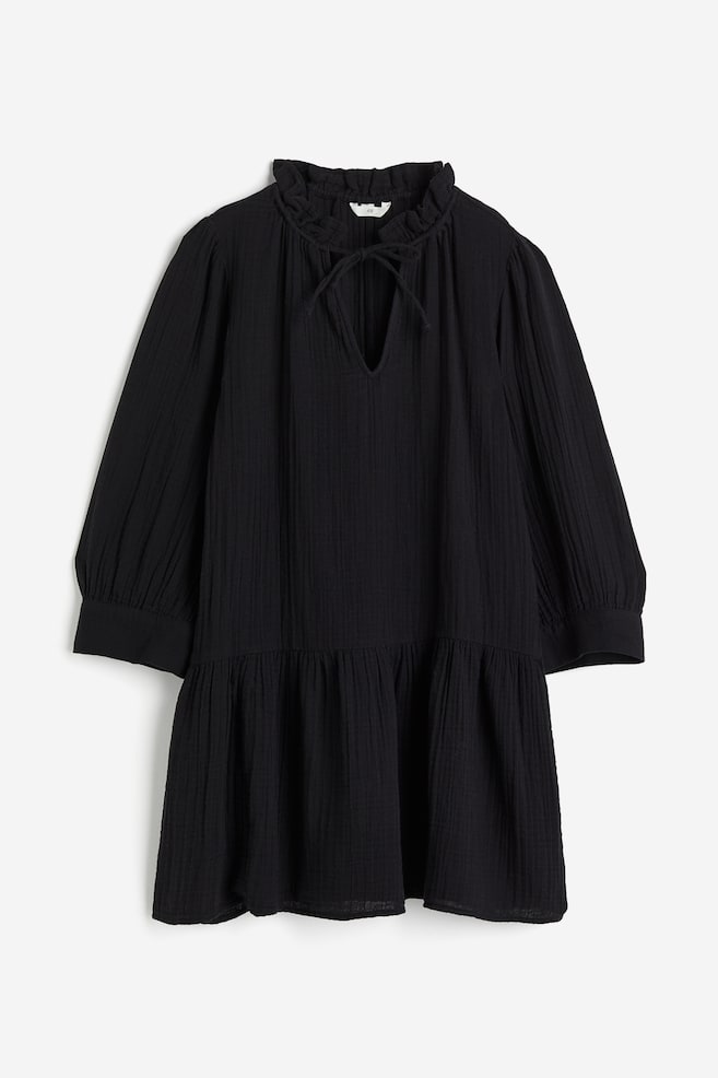 Drawstring-detail cotton dress - Black - 2