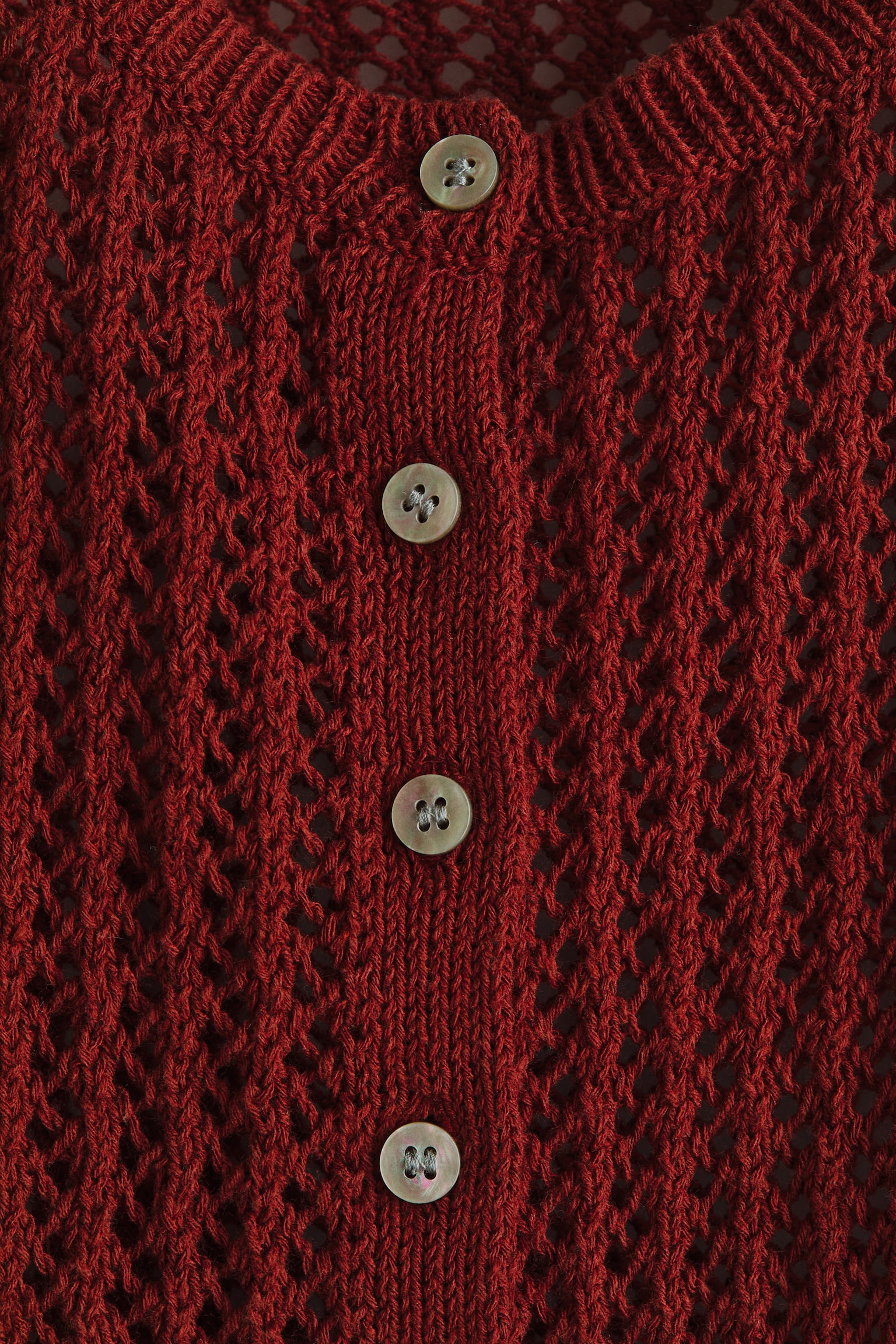 Женский кардиган H&M Pointelle-Knit, цвет: Тёмный ржавый красный — фото 5