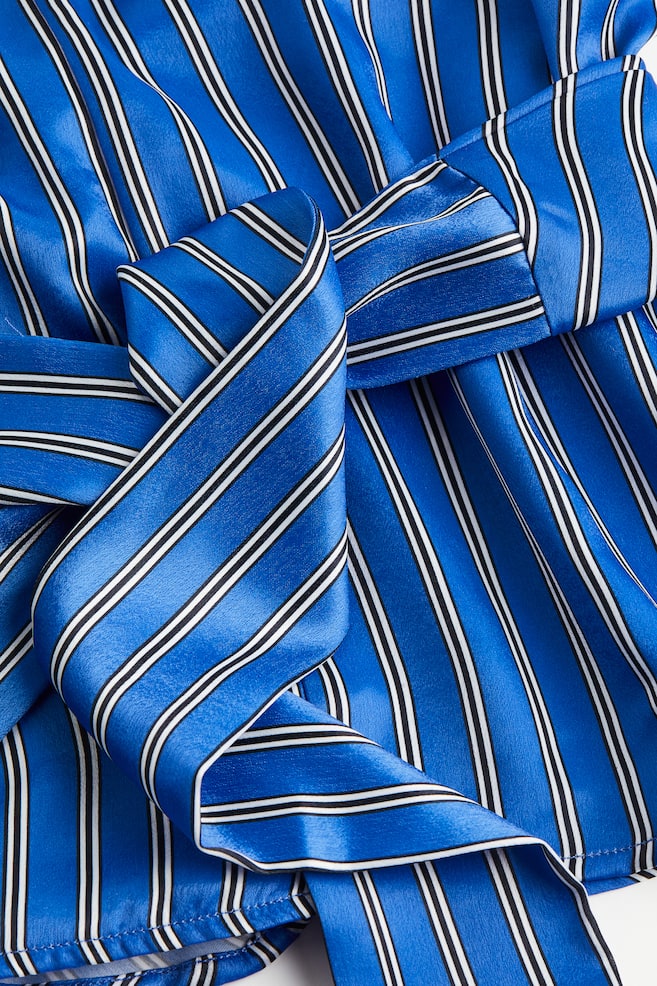 Wrap-detail satin blouse - Blue/Striped - 3