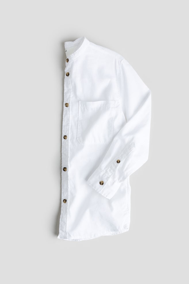 Linen-blend grandad shirt - White/Light blue marl - 2