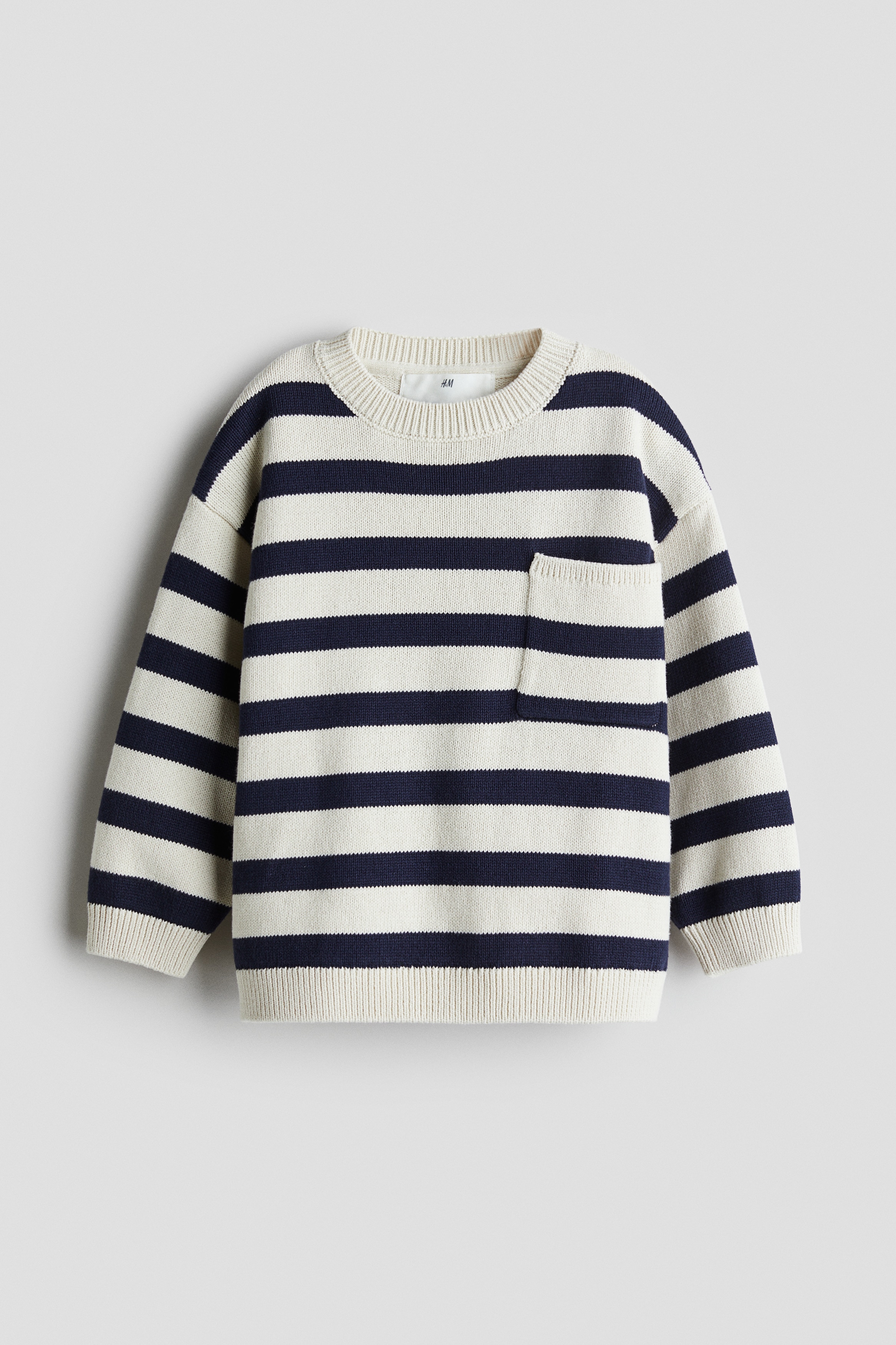 Cotton Sweater - White/navy blue striped/Gray