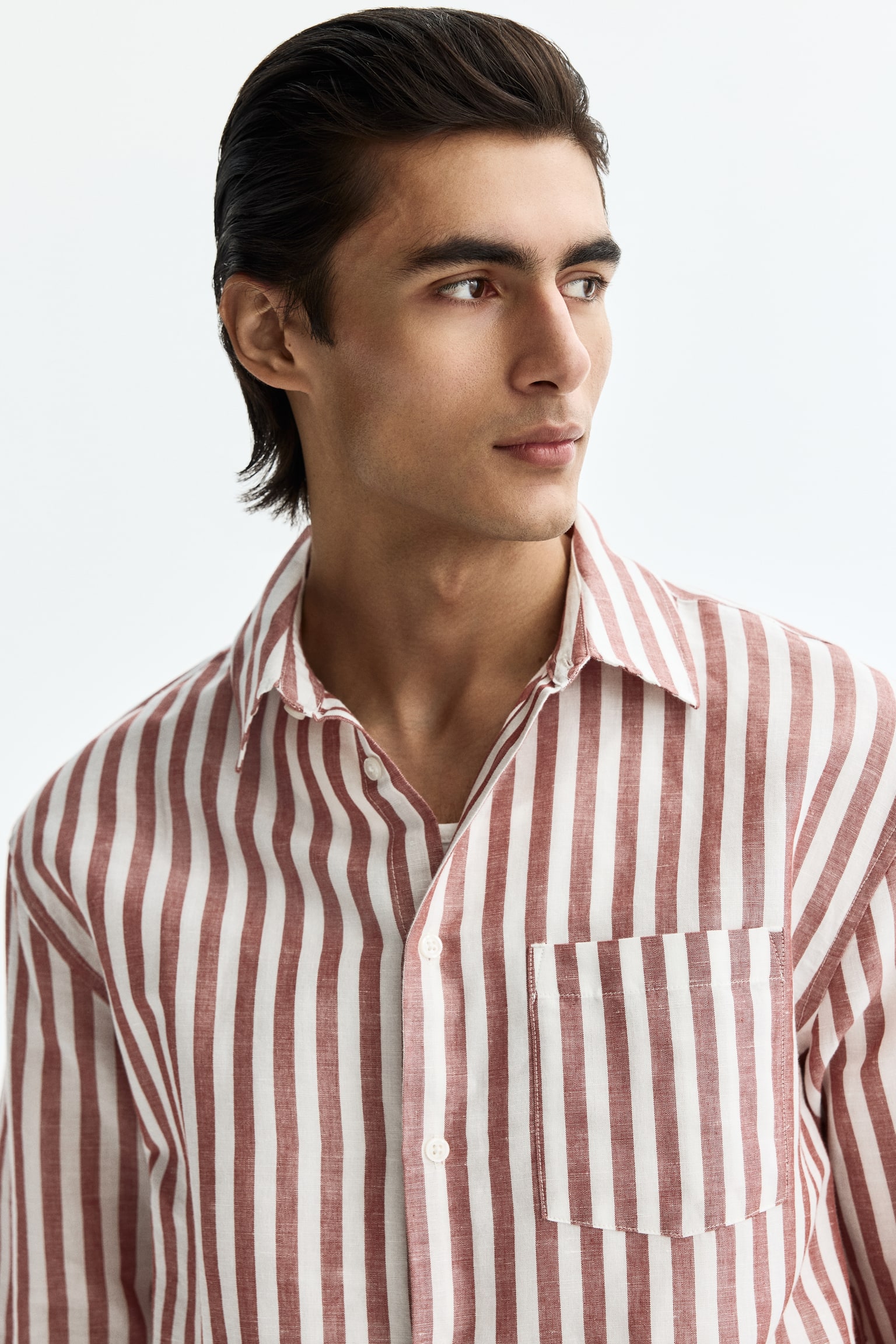 Relaxed Fit Linen-blend shirt - Rust red/Striped/Light blue/White/Light blue/Striped/Light beige/Dark khaki green/Dark brown - 6